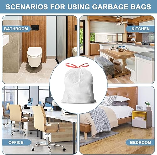 Miniatura 7 de Bolsas de basura pequeñas de 4 galones, sin desgarros con cordón, bolsas de basura blancas sin perfume, 60 unidades