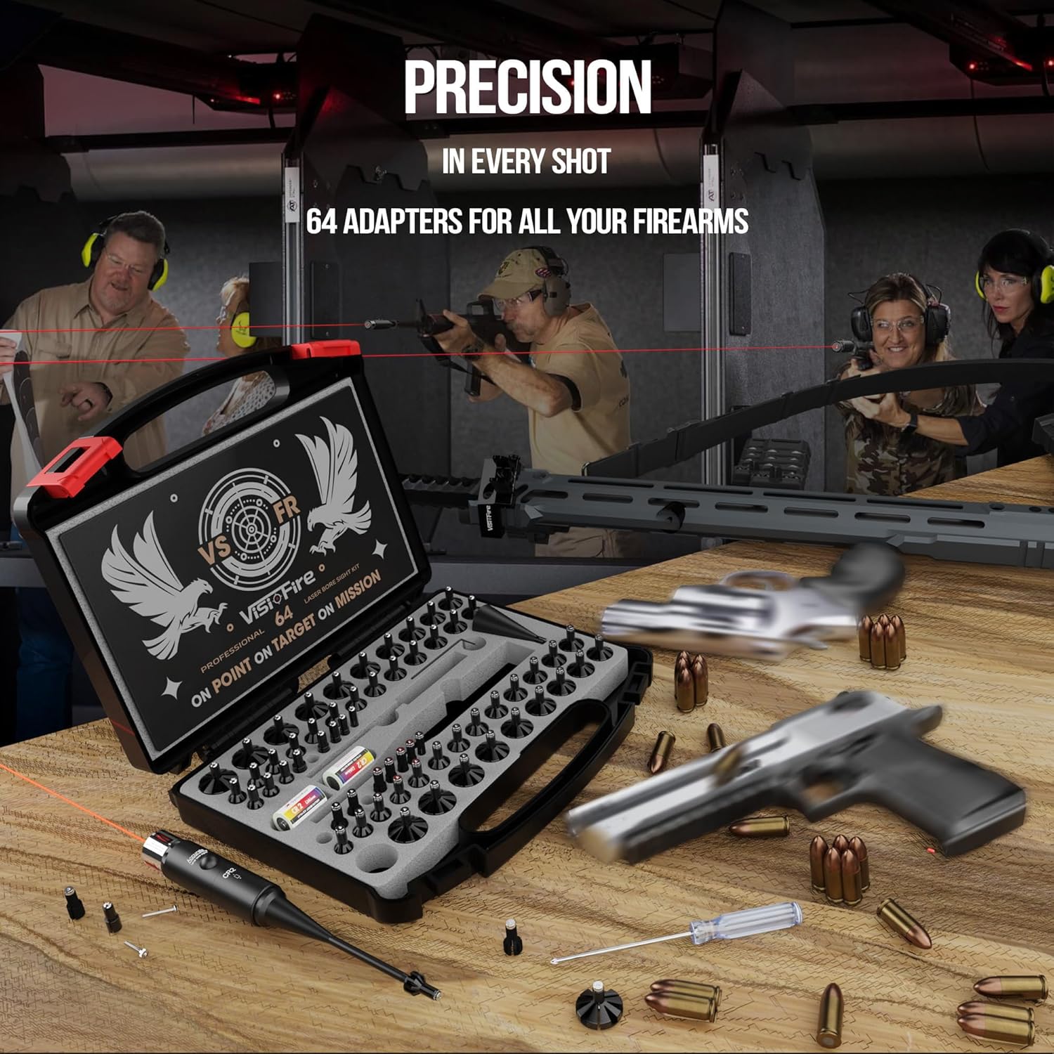 Visiofire Tool-Free Laser Bore Sight Kit : Green Laser Bore Sighter with 64 Upgraded Adapters fit 0.17 to 12 GA Calibers| Multi-Caliber Laser Bore Sighting Kit for All Gun| Powerful Boresighter
