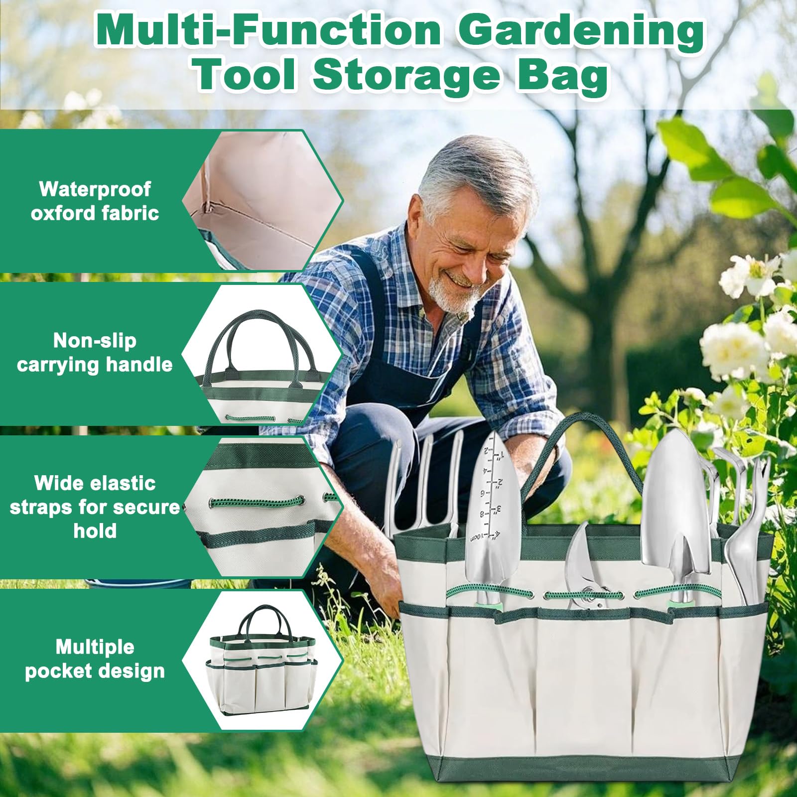 10 Pièces Kit Outils Jardinage Adulte avec Sécateur, Vaporisateur, Genouillères, Gants Travail, Petite Pelle, Houe, Sarcloire et Sac Toile, Outillage de Jardin pour Entretien Plantes Extérieur