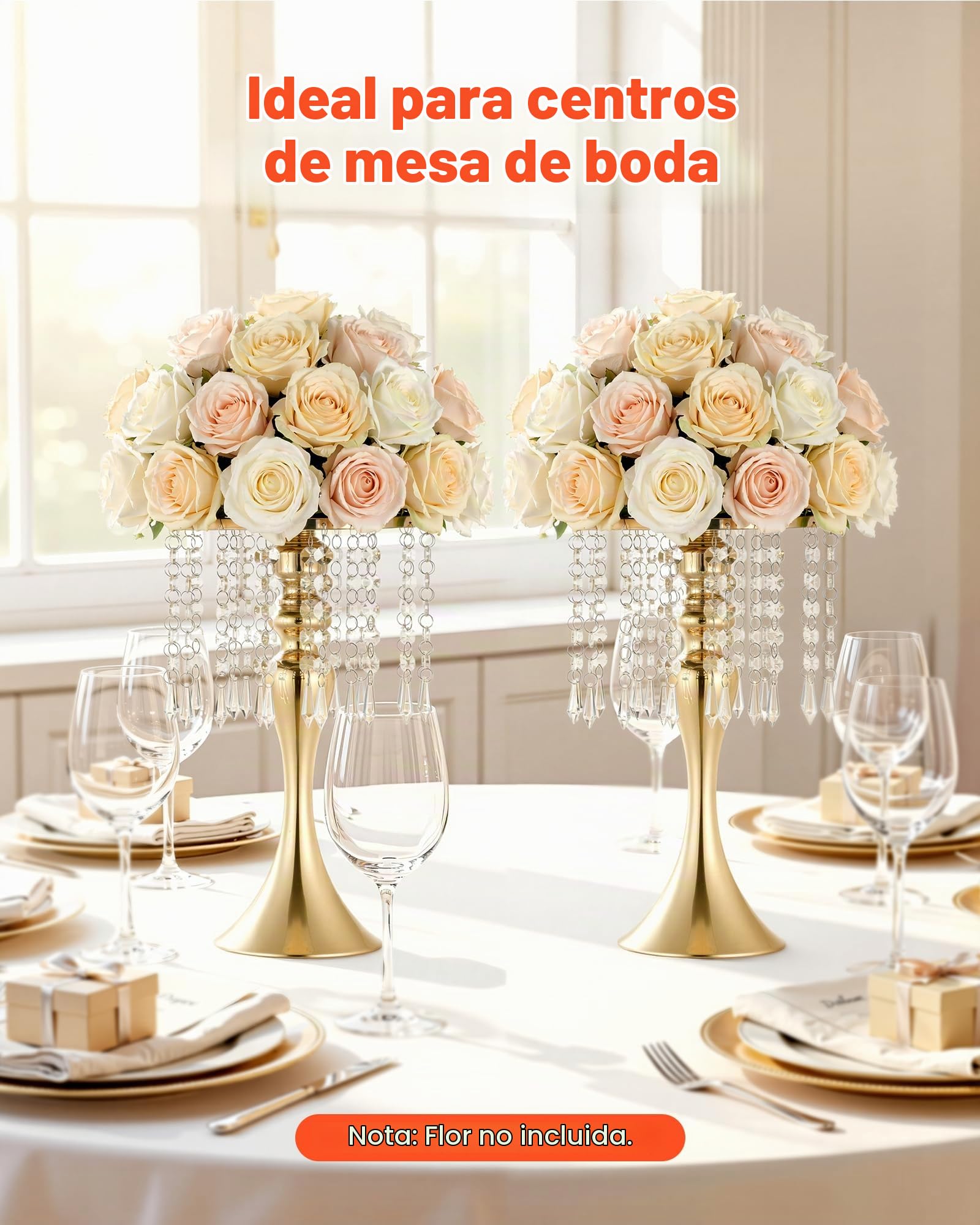 VEVOR Jarrones Decorativos, Paquete de 20 Piezas, Floreros de Metal Dorados con Cadena de Cristal, Altura de 33,5 cm, Centro de Mesa para Boda, Decoración para Banquete Ceremonia Fiesta Recepción