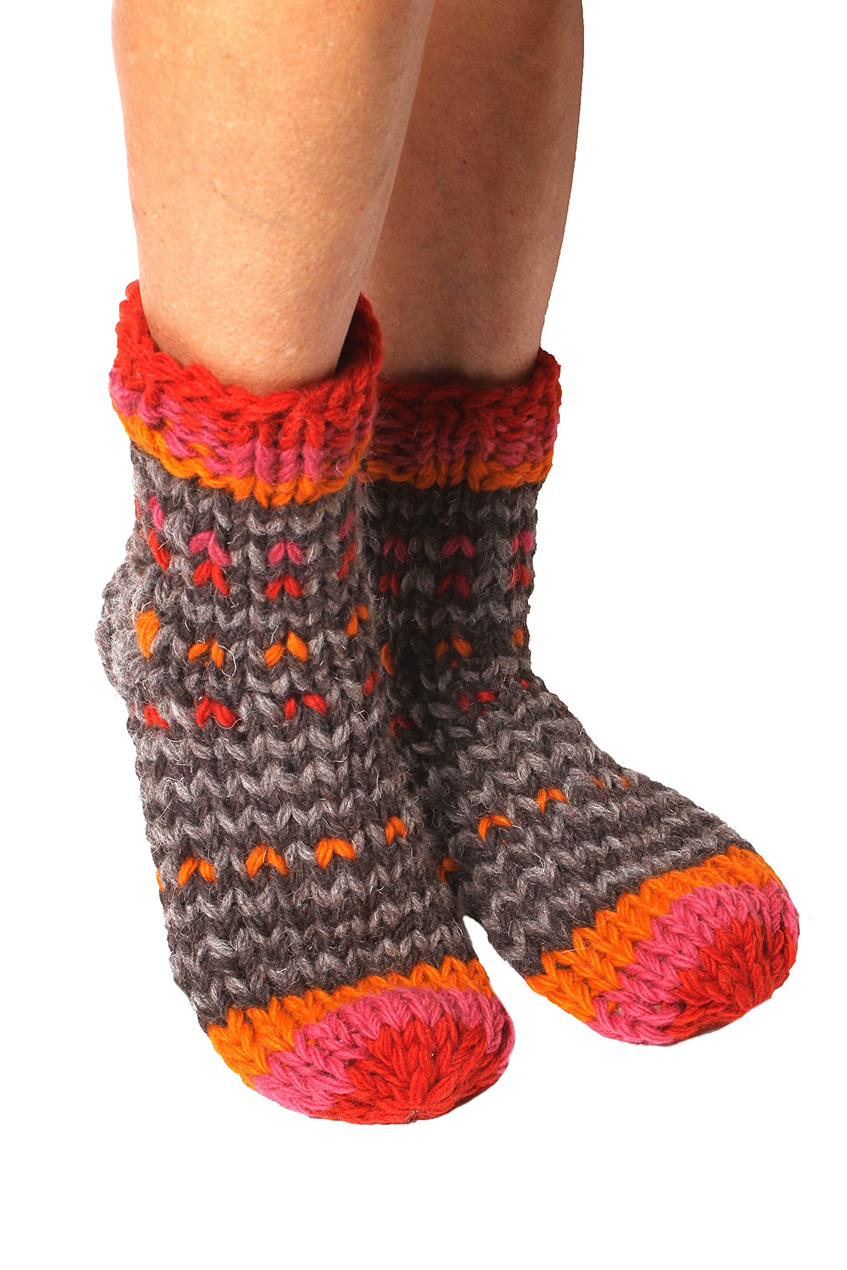 PachamamaWomen Wool Sofa Socks Handmade Knitted Warm Chunky Knit Med 4-7 Arica Bark
