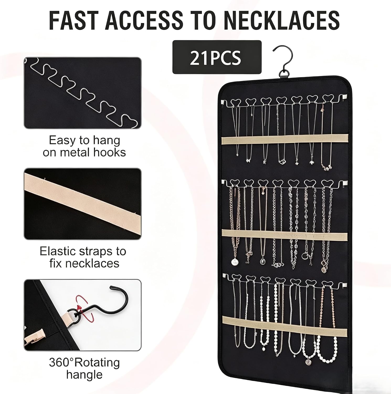 Hanging Jewelry Organizer with Hanger Metal Hooks，Wall Jewelry Holder