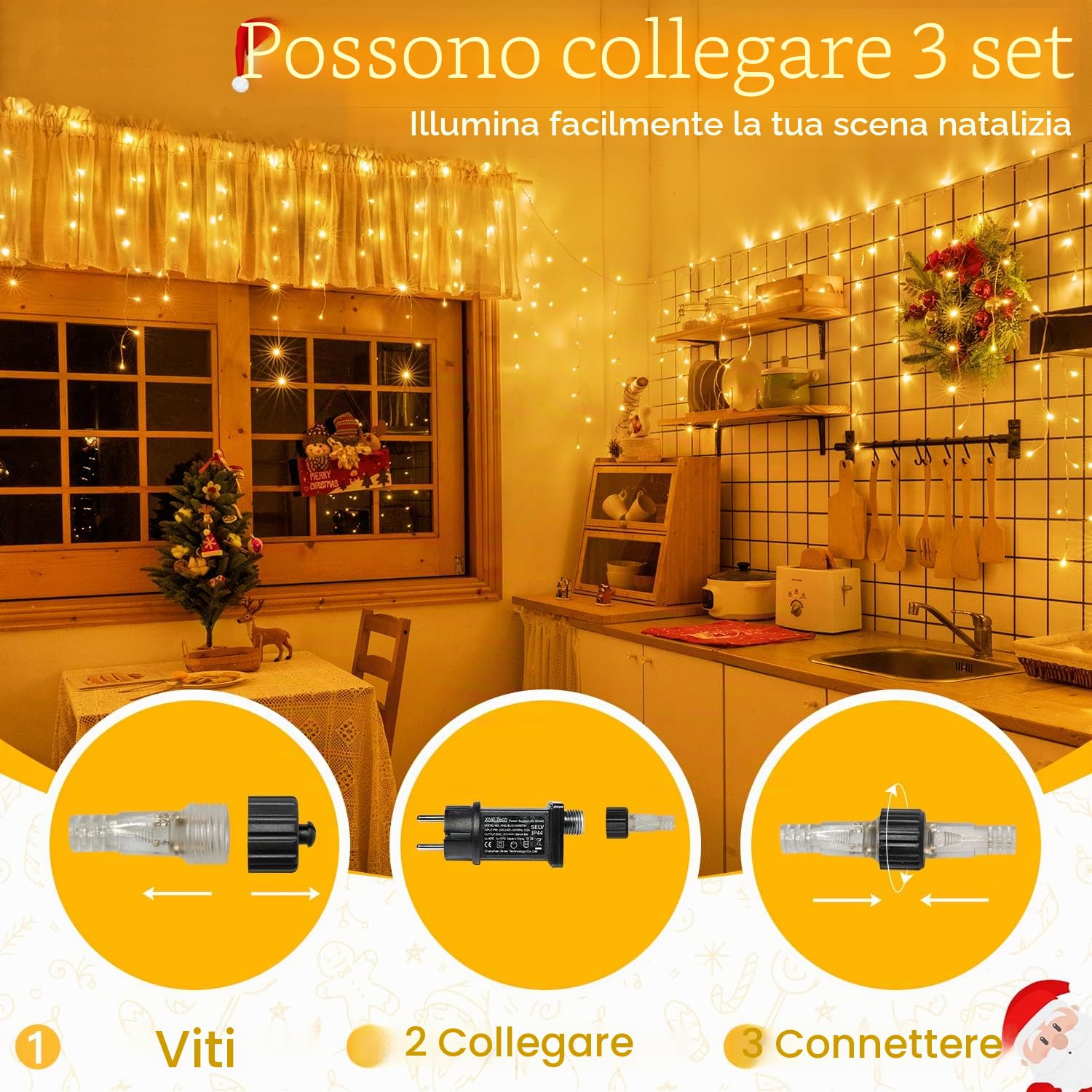 Ollny Ghiaccio Pioggia Ghiacciata Luci da Esterno 15M Luci da Esterno con Telecomando Luci di Natale Impermeabili da Esterno per Balcone Finestra Ringhiera della Casa Bianco caldo