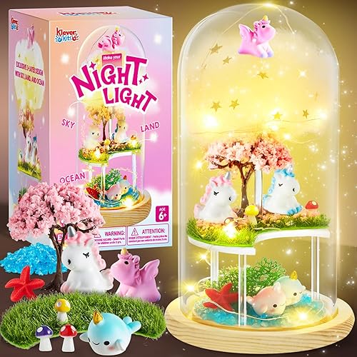 Miniatura 9 de Haz tu propia luz nocturna de unicornio, regalos de manualidades de cumpleaños para niñas, kit de terrario de unicornios para niños, regalos de