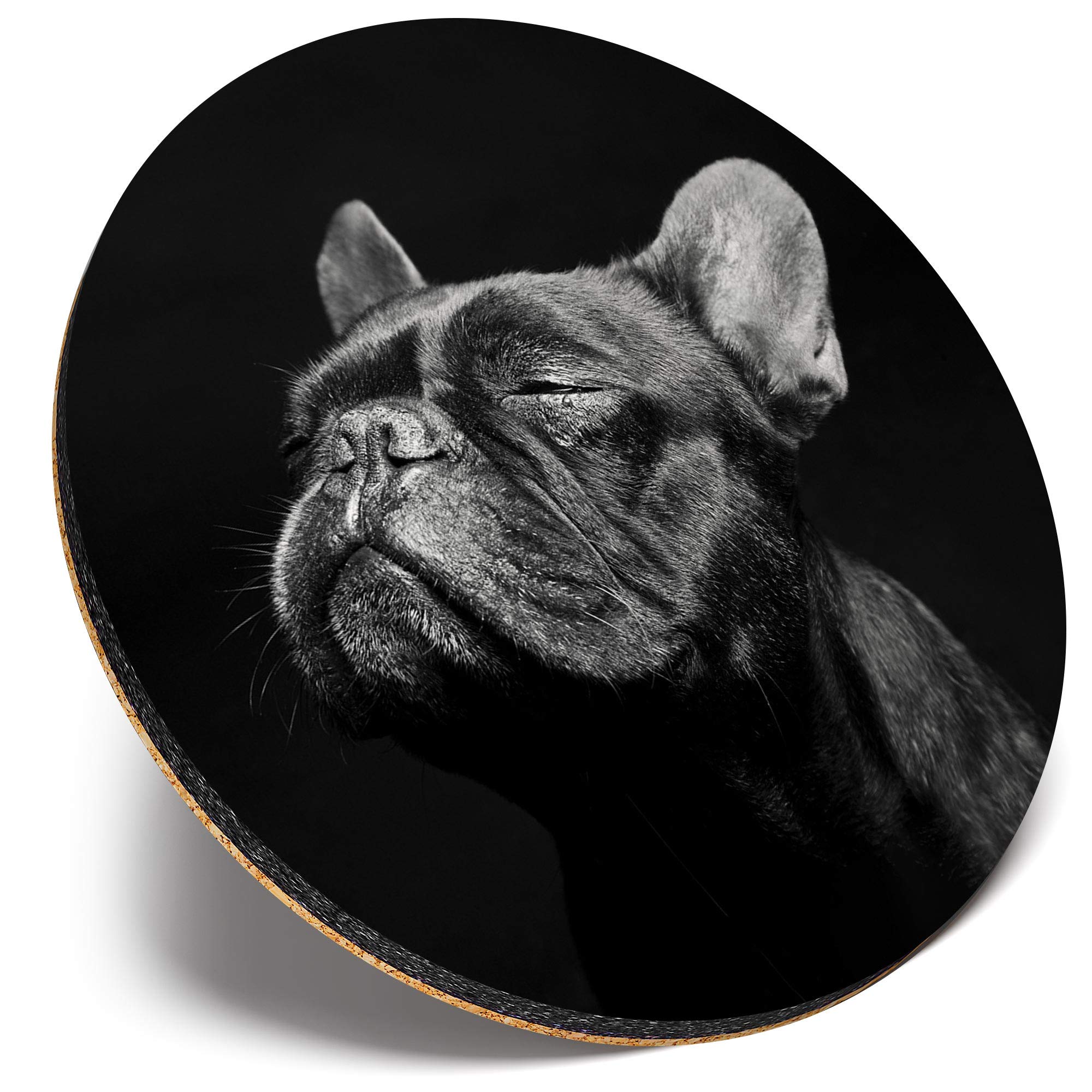 Destination Vinyl Ltd Multicolor Round Single Coaster - Bw - Black French Bulldog Dog |Glossy Quality Coasters | Tabletop Protection For Any Table Type #39678