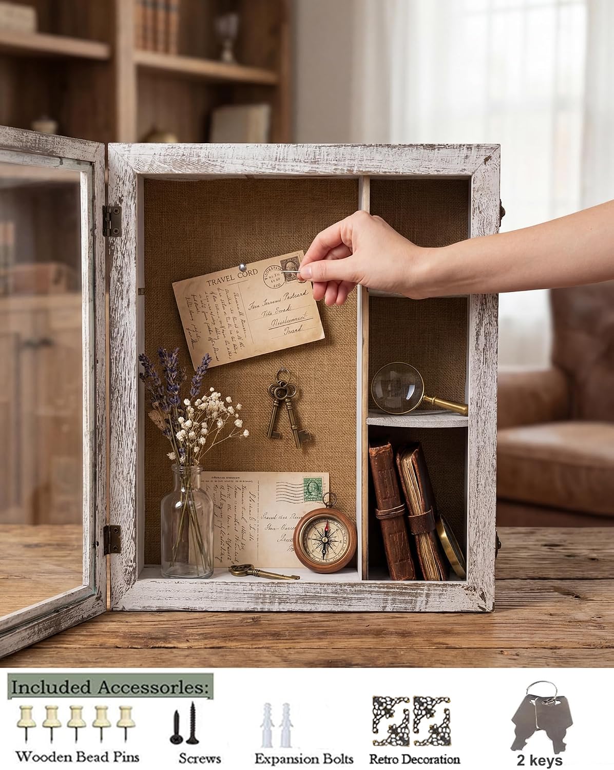 14x16in Large Shadow Picture Frame - Removable Shelves, 6in Deep Souvenir Collection Display Cabinet,Picture Wedding Bouquet Memorabilia Medals Photos Memory Box for Keepsakes(Old White)