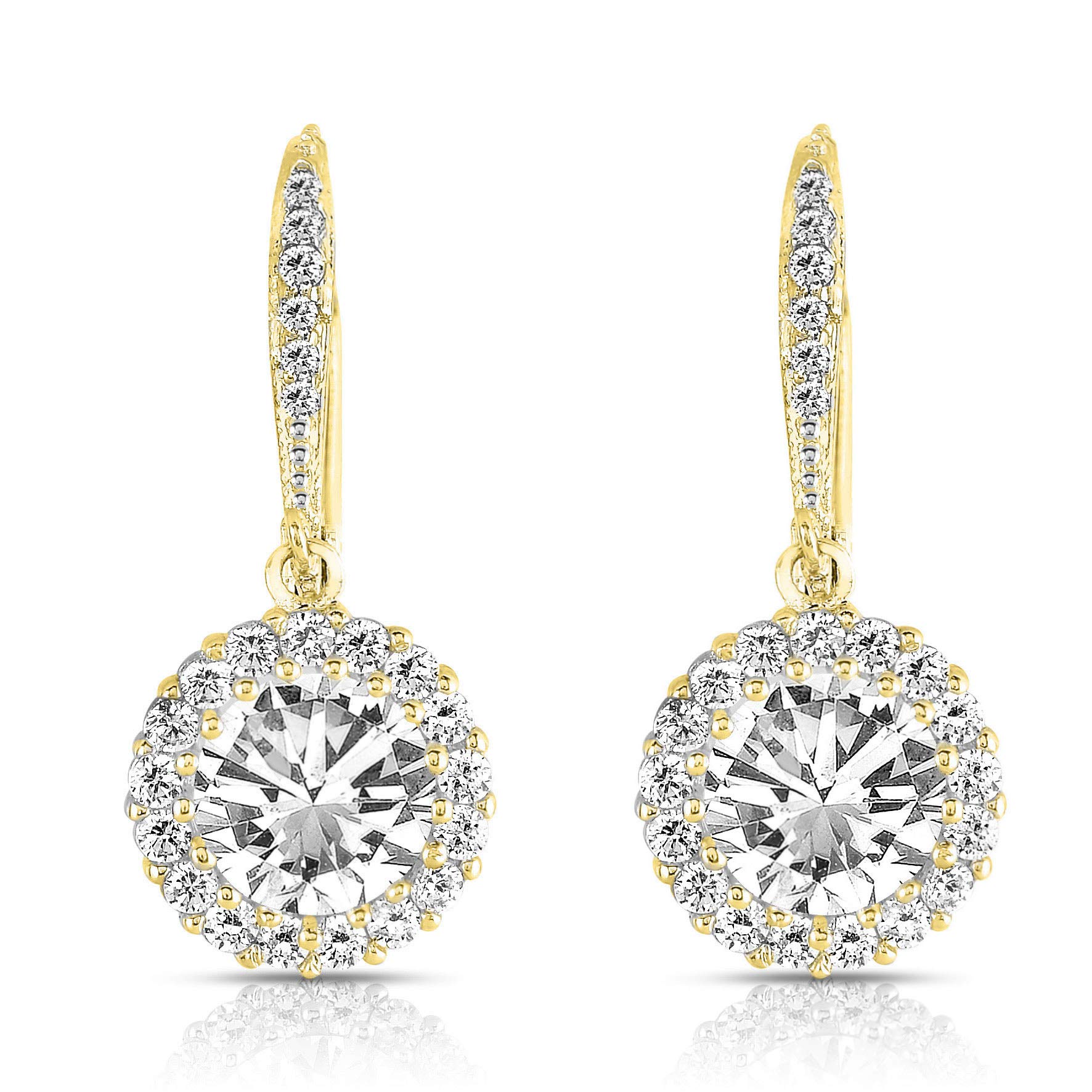 925 Sterling Silver CZ Bridal Drop Leverback Dangle Earrings - Heart, Round, Square and Triangle Shape