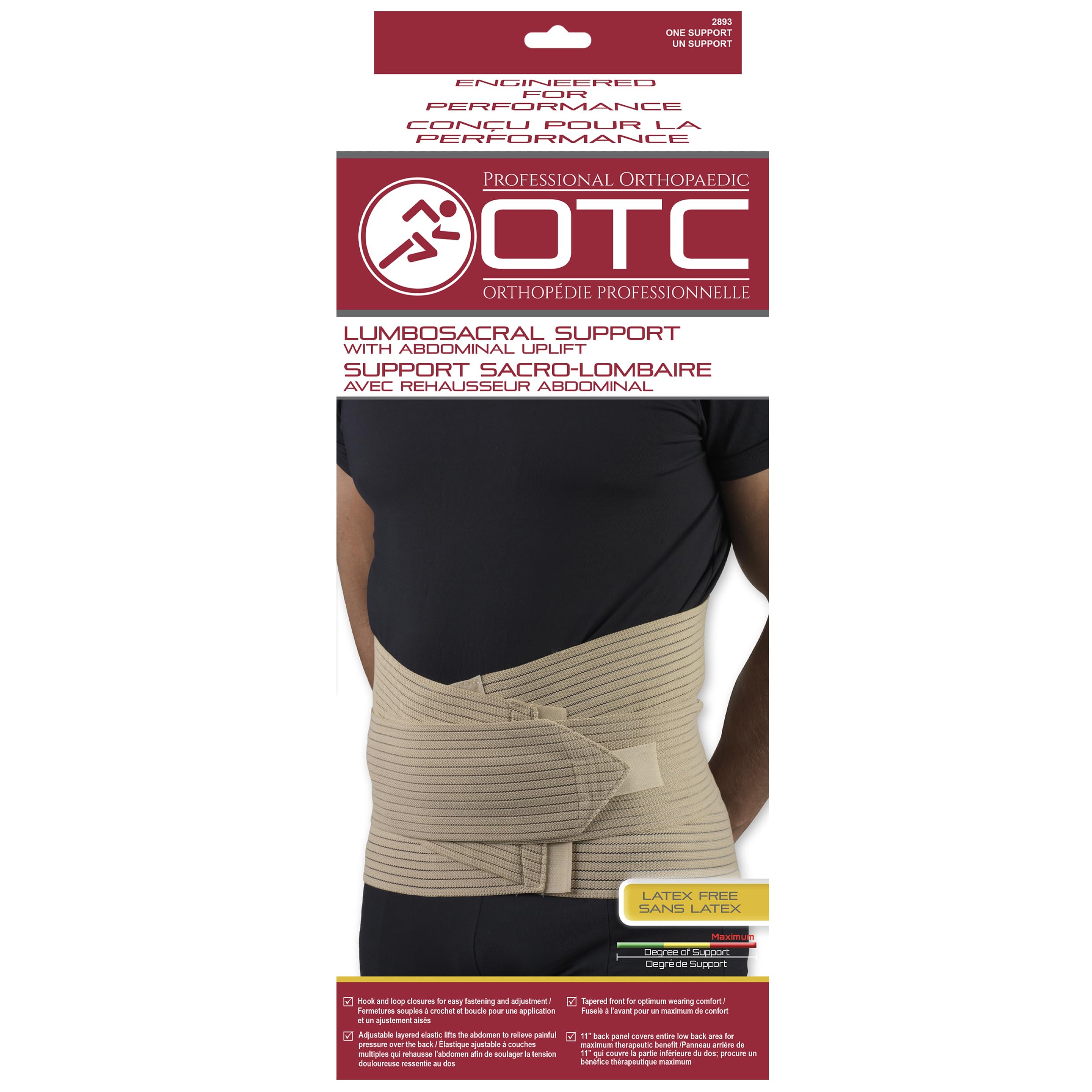 OTC Lumbo-Sacral Support, Abdominal Uplift, 11-Inch Lower Back, Elastic