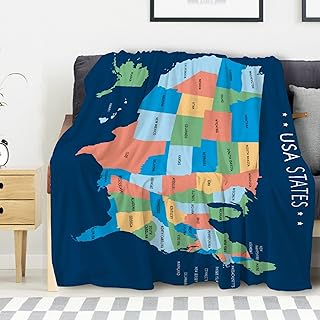 Avalokitesvara USA Map with States Flannel Blanket Super Soft and Warm for Bed Couch Sofa 60x50 Inch for Teen Blanket