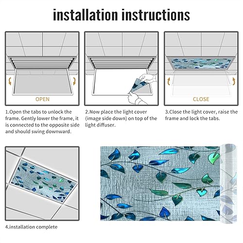 Miniatura 5 de Inserto de cubierta de luz de techo de 4 x 2 pies (hojas retro plateadas de color verde vitral) Cubierta de luz fluorescente que reduce el parpadeo