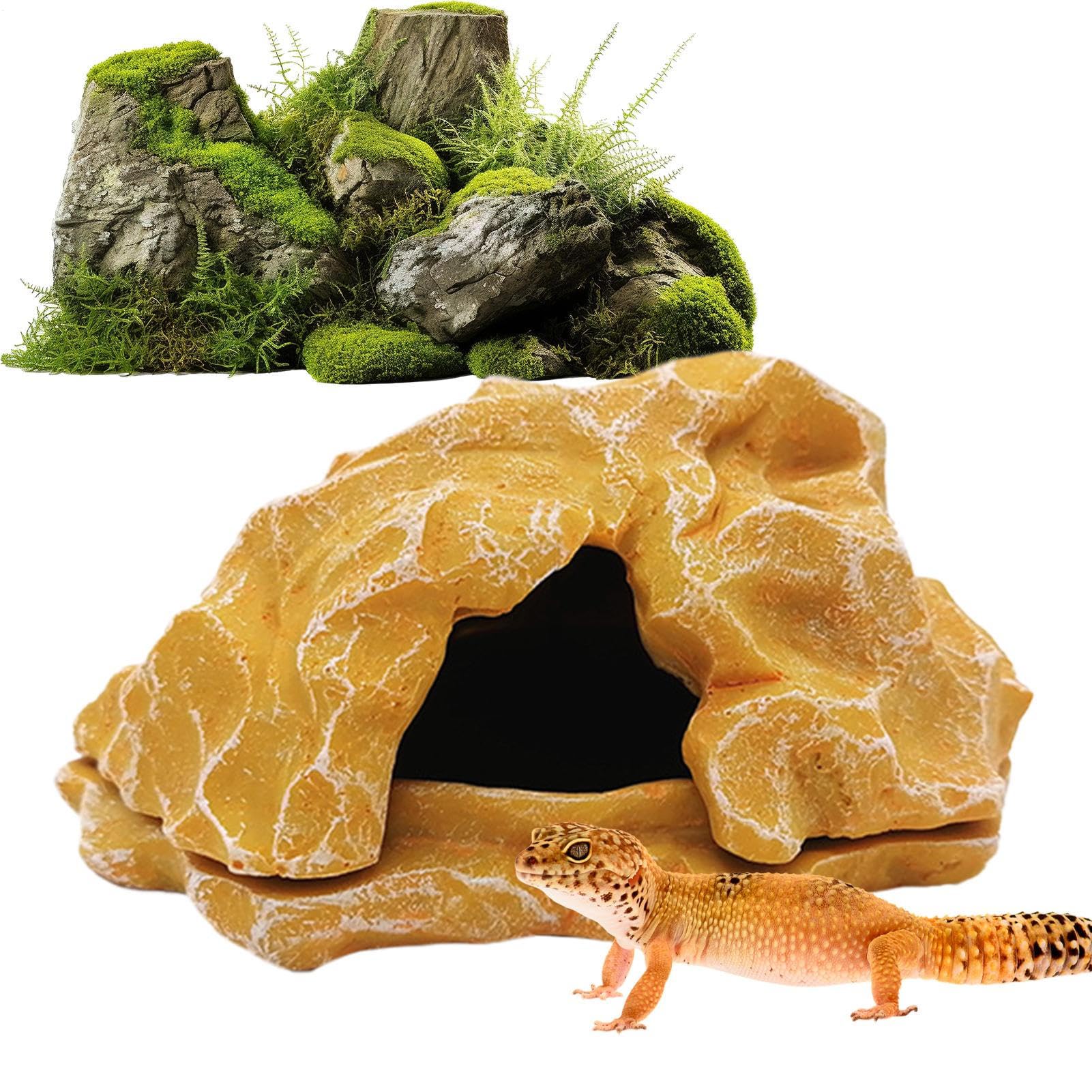 RETTILE SCHECH - Terrarium Resin Rock Cave Per Draghi E Anfibi Della Barba | hideoout Del Crogiolo Decorativo Per Pitoni A Sfera, Tartarughe, Serbatoi Di Acquario E Piccoli Ambienti Paesaggistici Di H