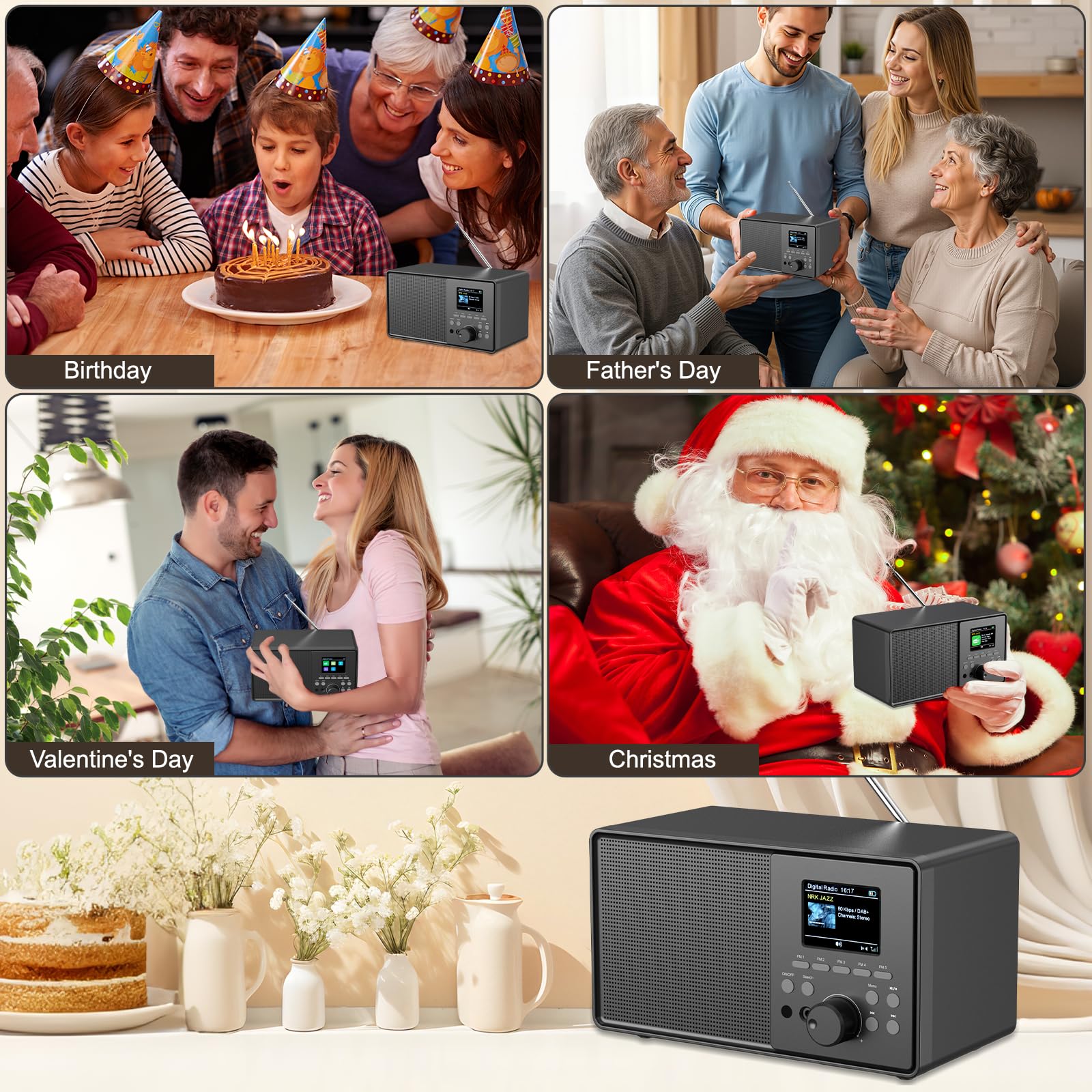 Radio rétro HABOWN Dab+/Dab avec Bluetooth 5.0 et télécommande, Design nostalgique avec écran Couleur 2,4 Pouces, Double réveil + 30 Stations préréglées, USB/AUX, minuterie de Mise en Veille, Radio d