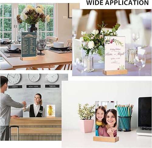 Miniatura 5 de Maitys Paquete de 10 soportes acrílicos de 4 x 6.5 pulgadas, transparente, de doble cara, con base de madera, soporte de exhibición de menú en forma