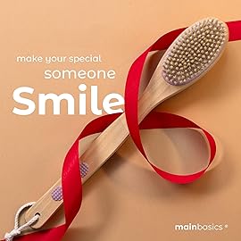 MainBasics Back Scrubber for Shower - Long Handle Dual-Sided Brush for Body Wash & Scrubbing with Exfoliating & Soft Bristles (Lavender, Wood)