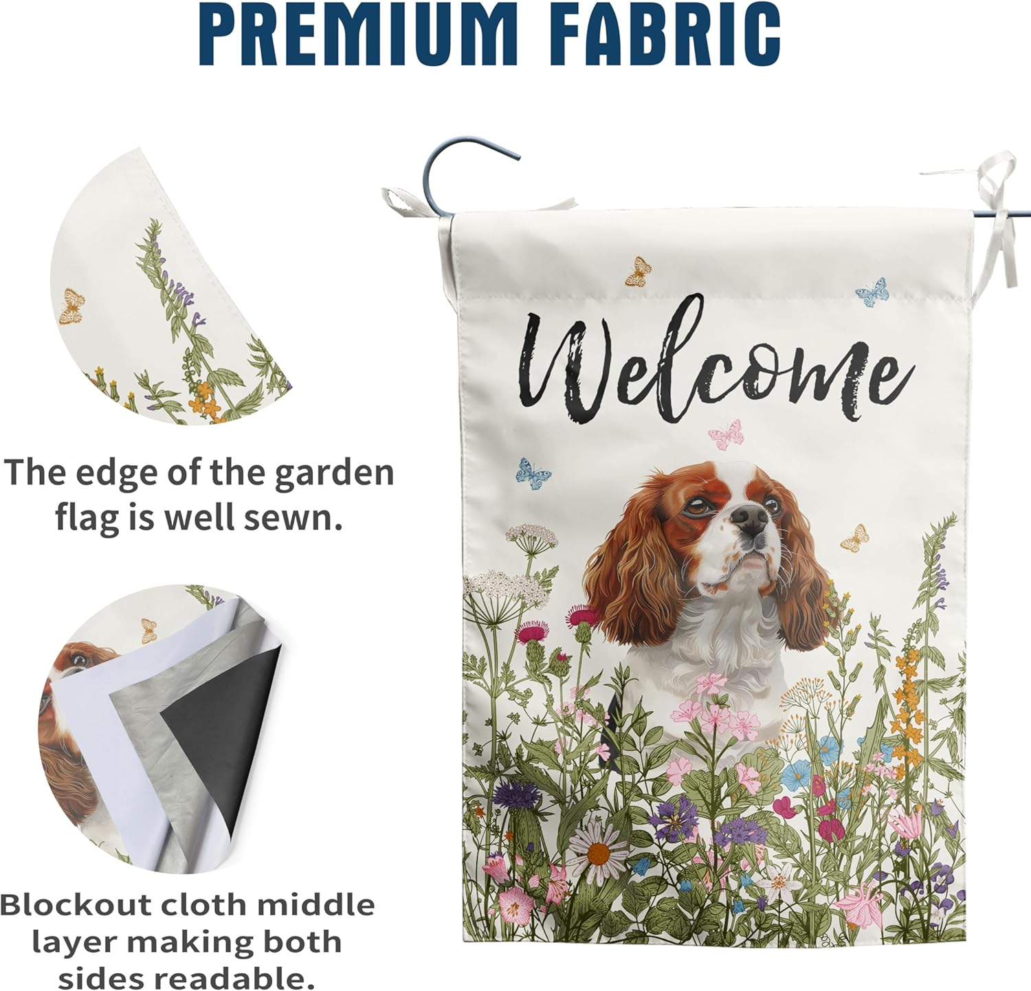 Spring Summer Garden Flag Floral Cavalier King Charles Spaniel Yard Flag Flower Dog Garden Flags for Outside Small Outdoor Welcome Flags 12x18 Double Sided - Image 3