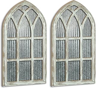 Putuo Decor Weathered White Gothic Arch Window Wall Decor, Rustic Cathedral Frame for Farmhouse Living Room Hallway