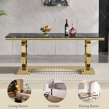 HomVent 68.11 Faux Marble Dining Table Chair Set for 4 with U Shape Base