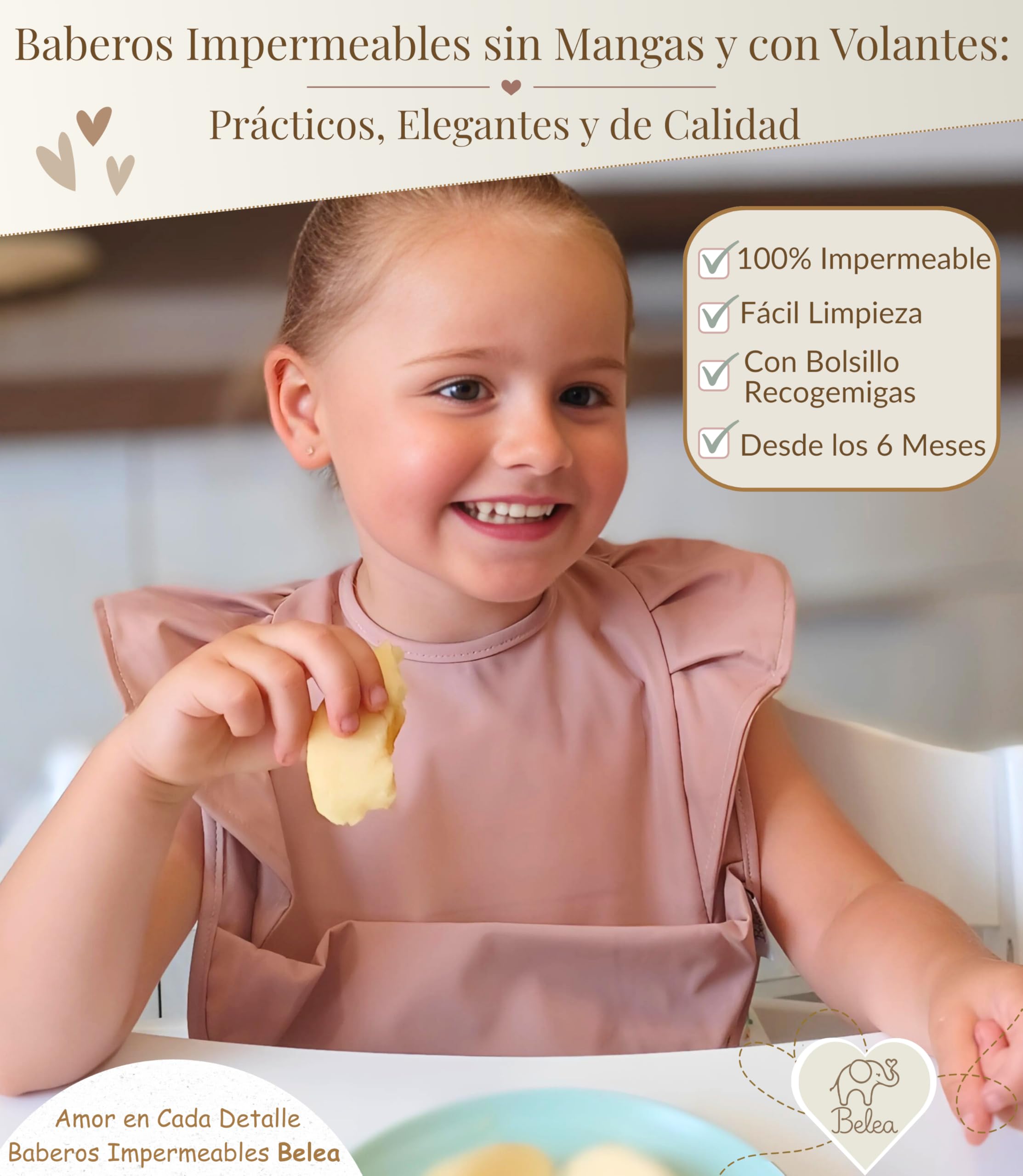 Baberos Bebe Impermeables BLW sin Mangas con Volantes Ajustable de 6 Meses a 5 Años Bolsillo Recogemigas Babete Impermeável Bebe Waterproof Sin BPA Lavable Regalo Babyshower Cumpleaños Bebé Niña