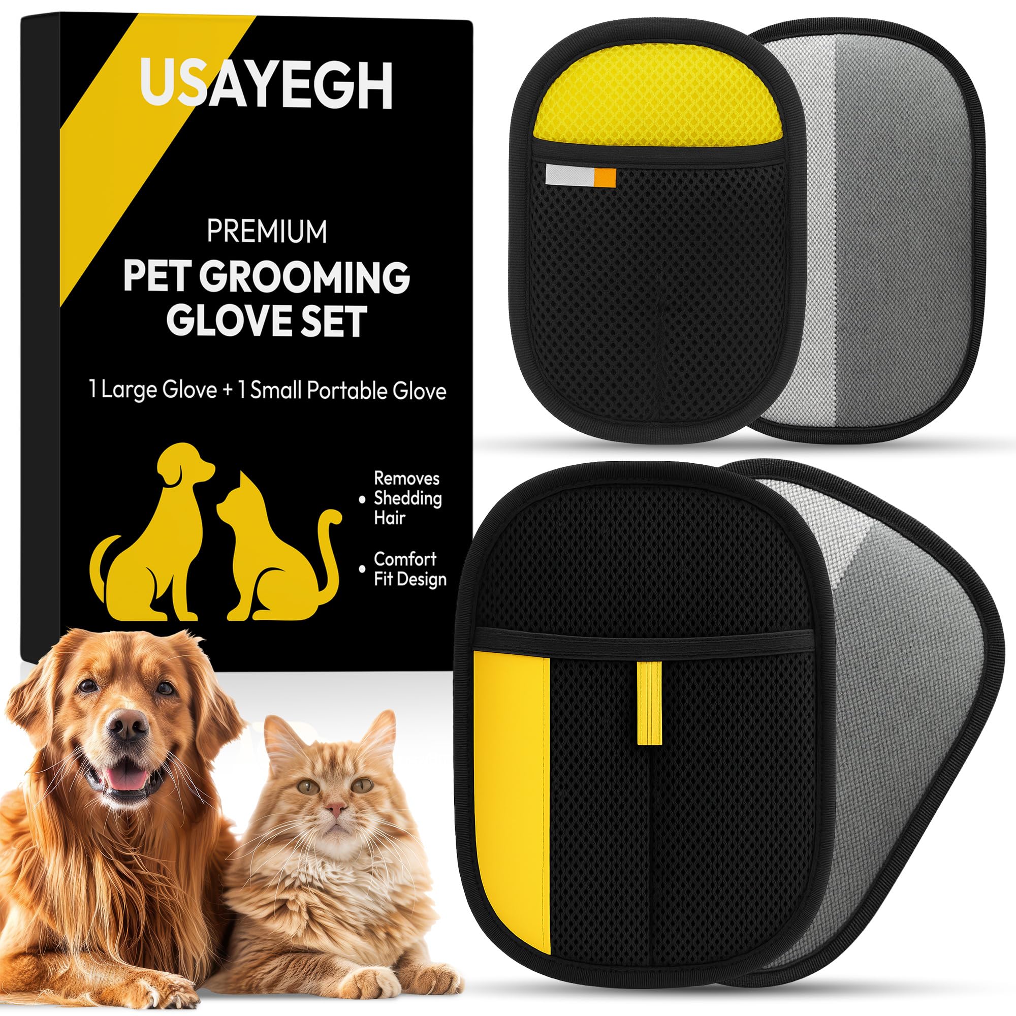 Kit di guanti elettrostatici per la rimozione dei peli di animali domestici, confezione da 2 guanti per la rimozione della pelliccia, per cani e gatti, 1 guanto grande e 1 mini guanto