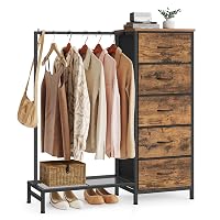 SONGMICS Stand Appendiabiti con Cassettiera, Armadio Aperto con 5 Cassetti in Tessuto e Barra
