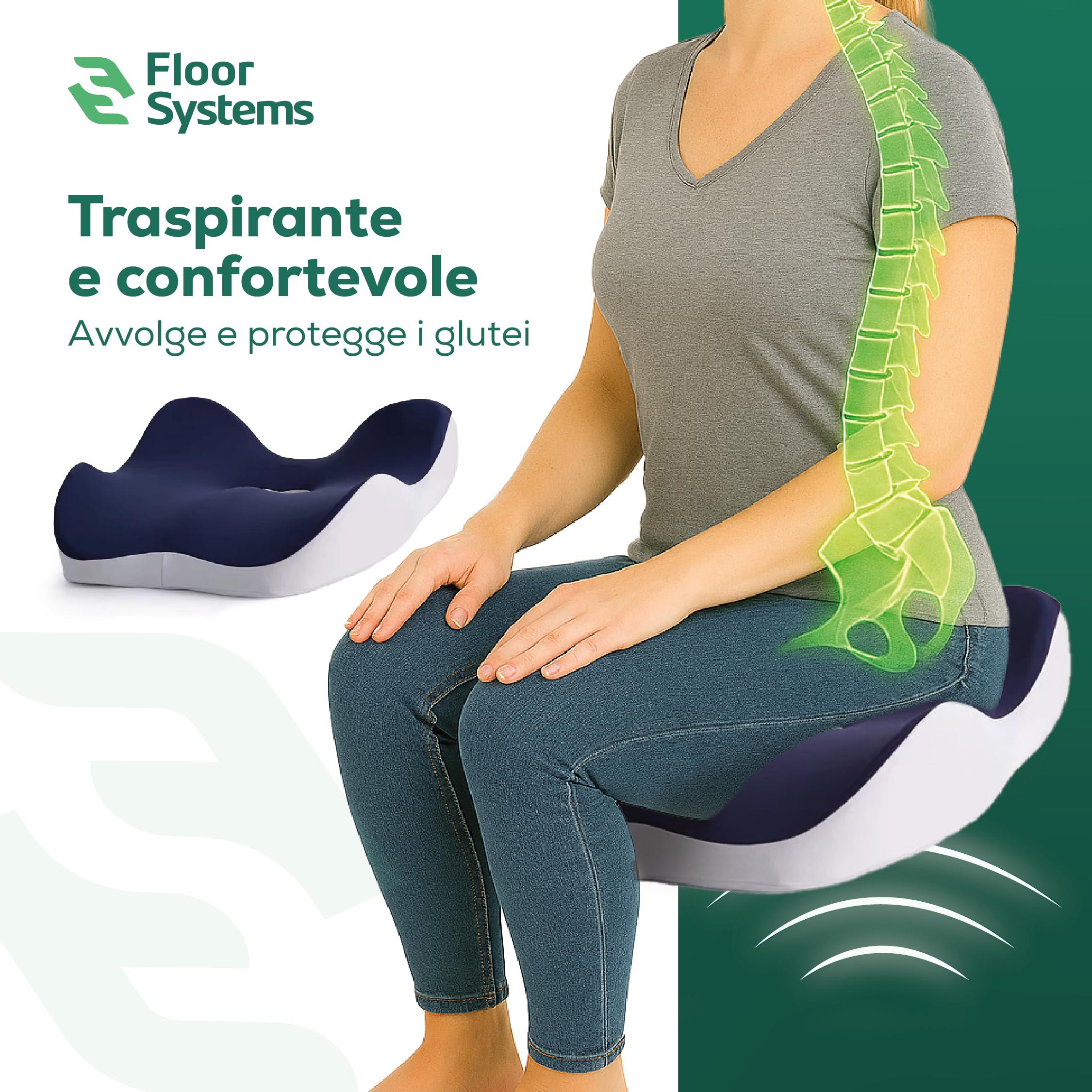 Floor Systems Cuscino Lombare per Auto Memory Foam Doppio Uso Sedia Ufficio | Cuscino auto guidatore, cuscino per ufficio schiena e memory foam per seduta. Doppio uso: coccige e glutei o schiena lombare
