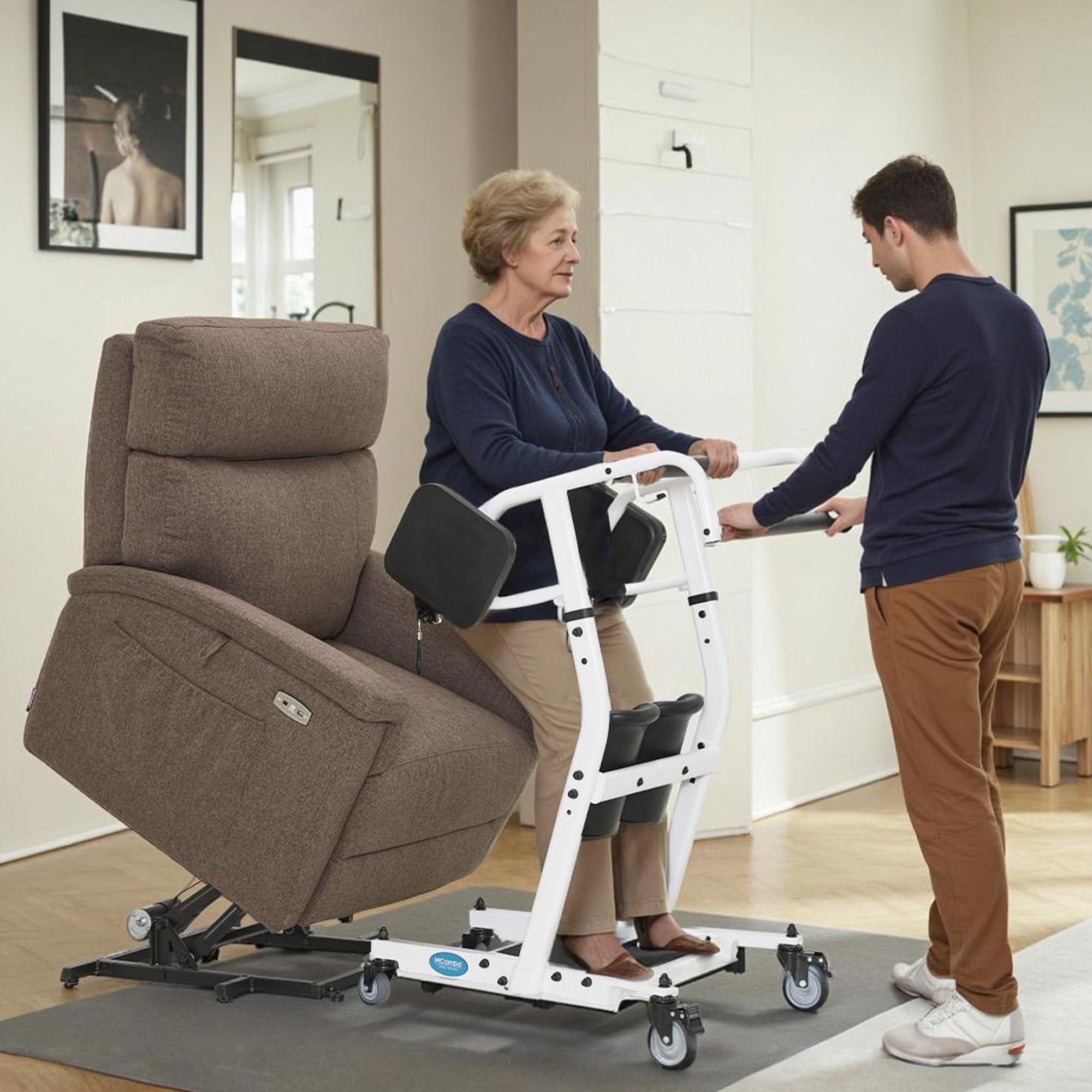 M MCombo Elevador de pacientes con correa de transferencia, ayuda para levantarse de la cama para personas mayores, cuidado y ayuda, 180 kg, silla de ruedas, STA447BK