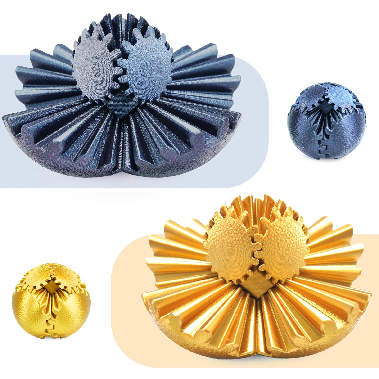 2PCS Gear Ball Fidget Toys Steampunk Gear Sphere 3D Printed Sensory Desk Fidget Stress Relief for Kids Teens Adults Birthday Stocking Filler Easter Basket Filler(Black+Gold) — image 1