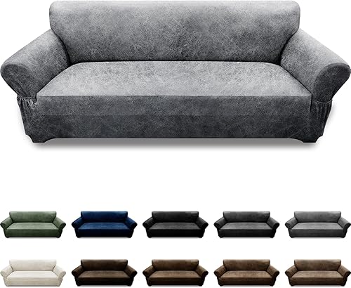 Miniatura 35 de Fundas para sillón con cojines en forma de T de 2 piezas, apariencia de cuero, funda para sofá, funda para silla, protector elástico para muebles,