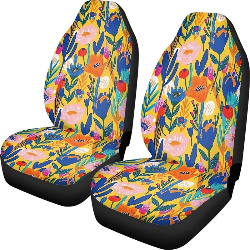 Capa para Banco de Carro com Estampa Floral Artesanal em Poliéster para Bancos Dianteiros Uskorhein F8, Conjunto com 2 Peças