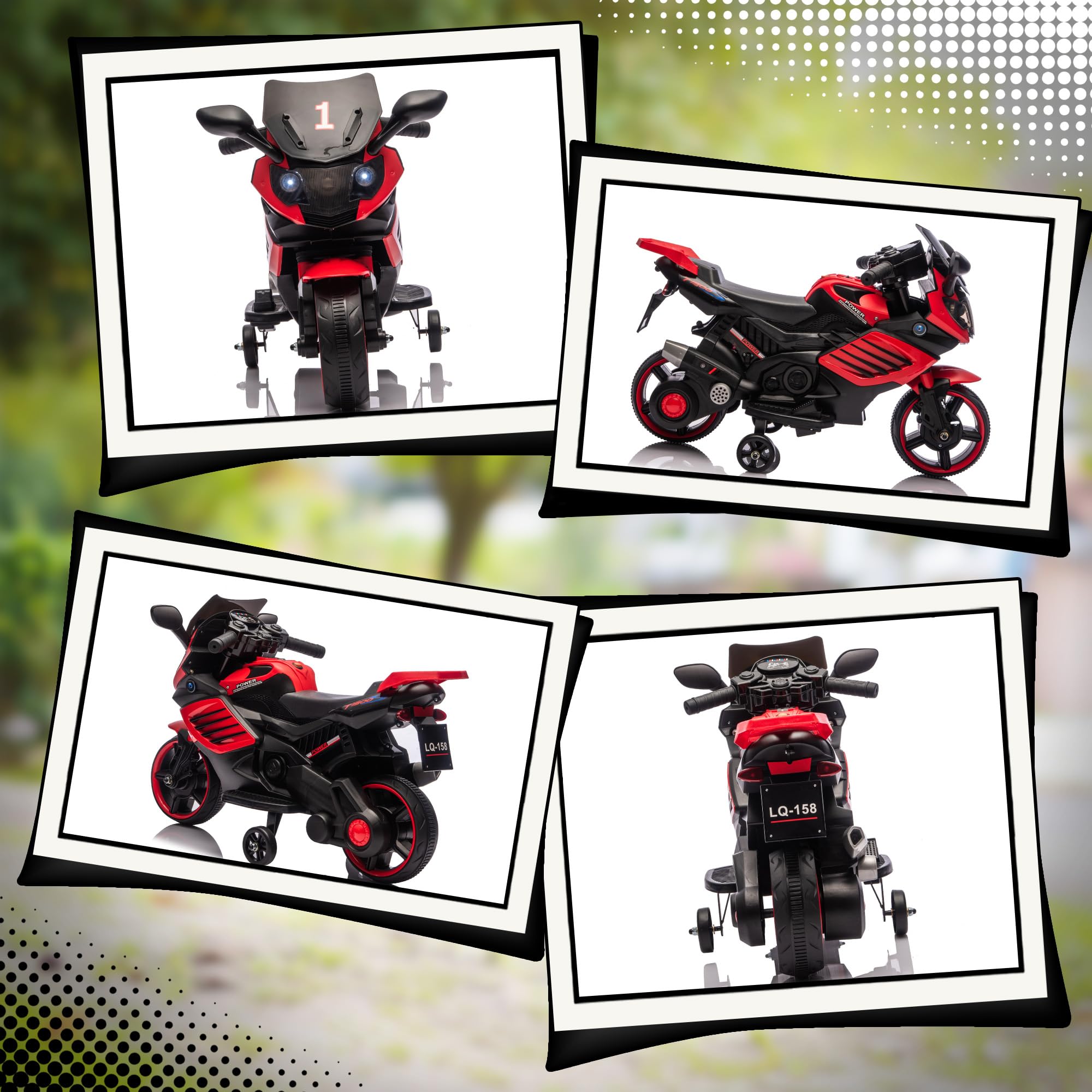 AIYAPLAY Moto Électrique Enfants 6 V, Voiture Électrique Enfants avec Roues d'Entraînement Amovibles, Effets Lumineux et Sonores, Vitesse Max. 2,5 km/h, pour 18-36 Mois, Charge Max. 25 kg, Rouge