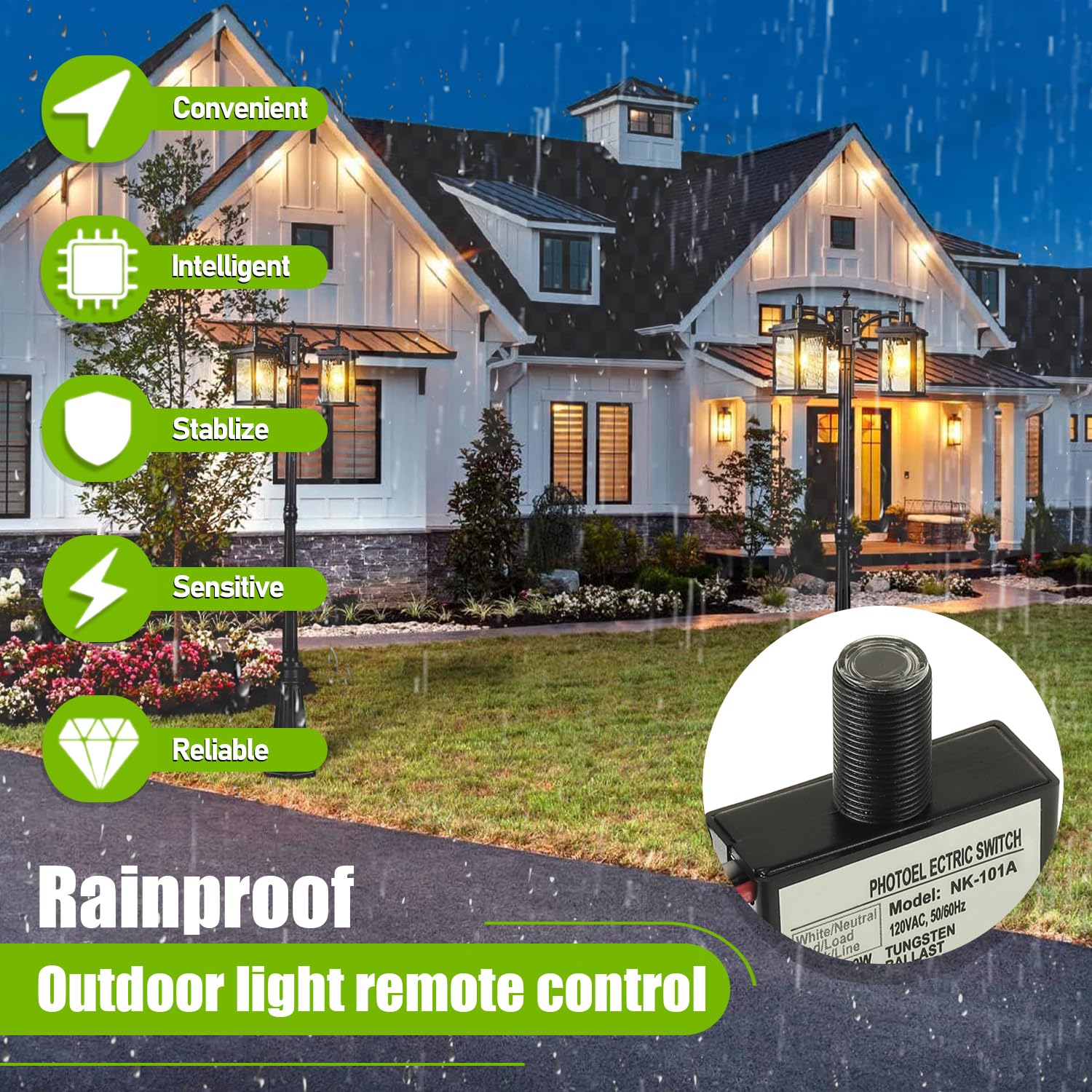 105V-130V AC Photocell Light Sensor Switch - Dusk To Dawn Outdoor Photoelectric Control, 2 Pack