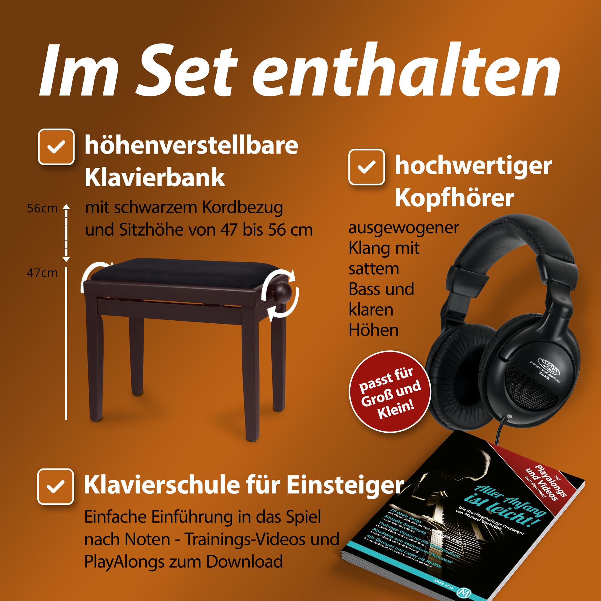 Klasyczne pianino cyfrowe Cantabile DP-50 RH, palisander, zestaw z ławką, słuchawkami i materiałami do nauki gry