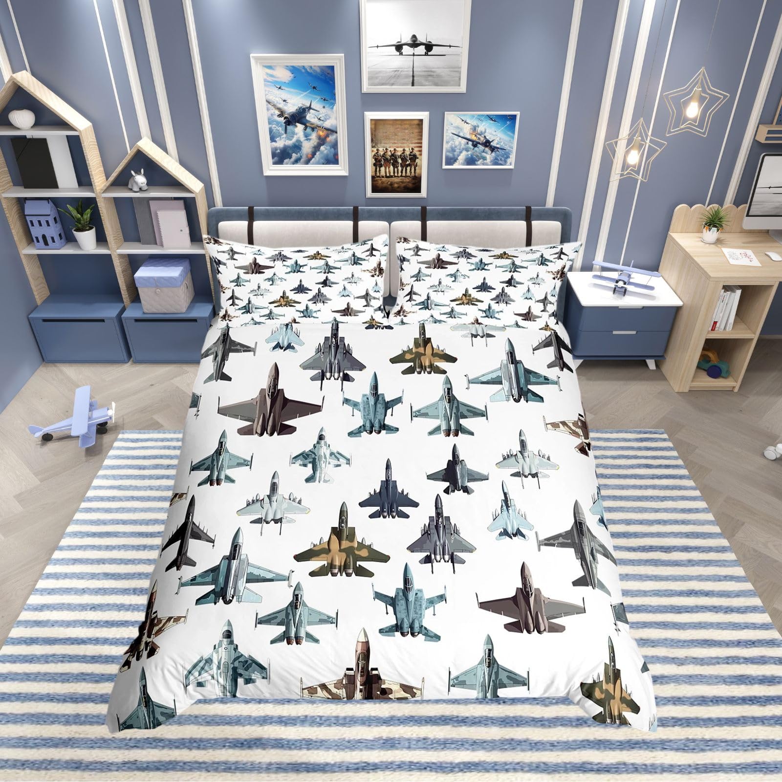Housse de couette garçon avion de chasse pour lit enfant moderne