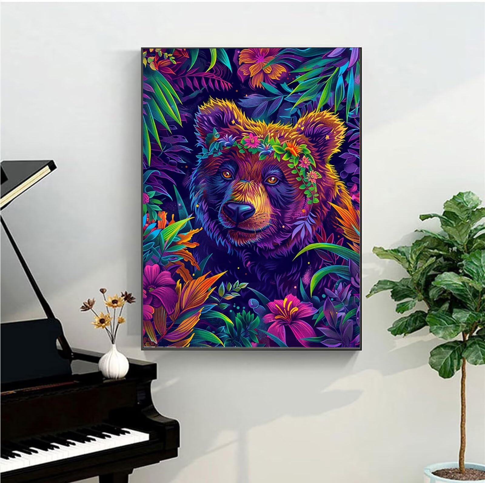 Malen nach Zahlen Kinder ab 7 8 9 10 Jahre Mädchen, Malen nach Zahlen Erwachsene Malen-Nach-Zahlen Kinder Teenager Kreatives fürGeschenkideen Malen nach Zahlen Panda Blume 60x80cm (mit Rahmen)