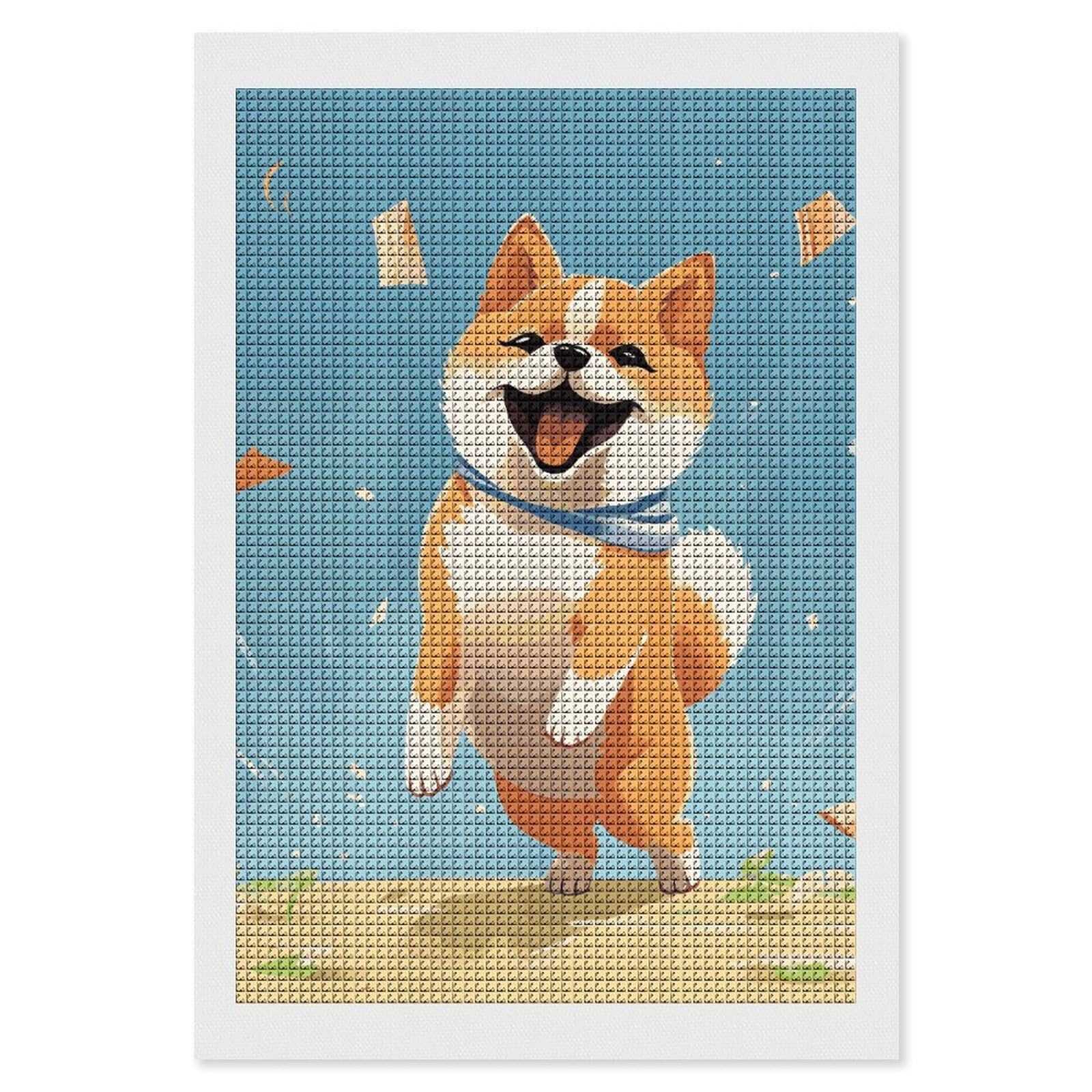 Cute Shiba Inu Diamond Art Kits for Adults, DIY 5D Diamonds Painting Kits for Beginner, Round Full Drill Diamond Dots Painting, 8"x12" Diamonds Pictures Gem Art and Crafts Wall Decor