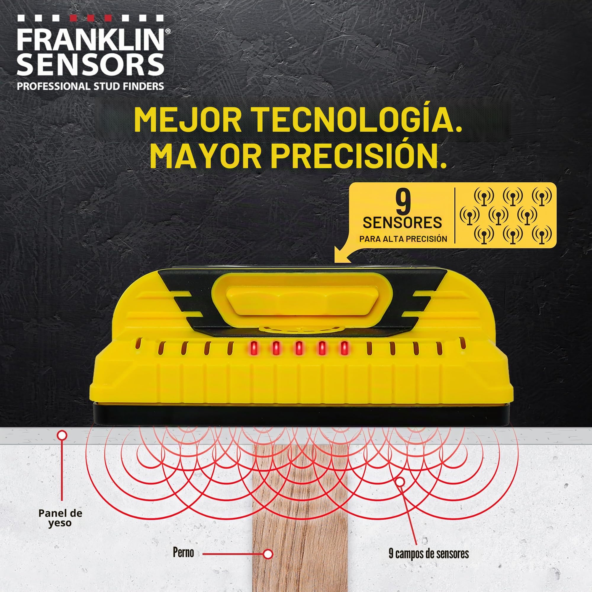 Franklin Sensors ProSensor M155 - Detector profesional de montantes con 9 sensores y alerta de cables eléctricos activos