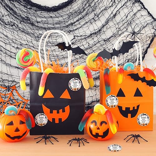 Miniatura 6 de Whaline 600 calcomanías de Halloween, rollo de agradecimiento por negocios, diseño de calavera, fantasma, calabaza, calcomanías redondas para sobres