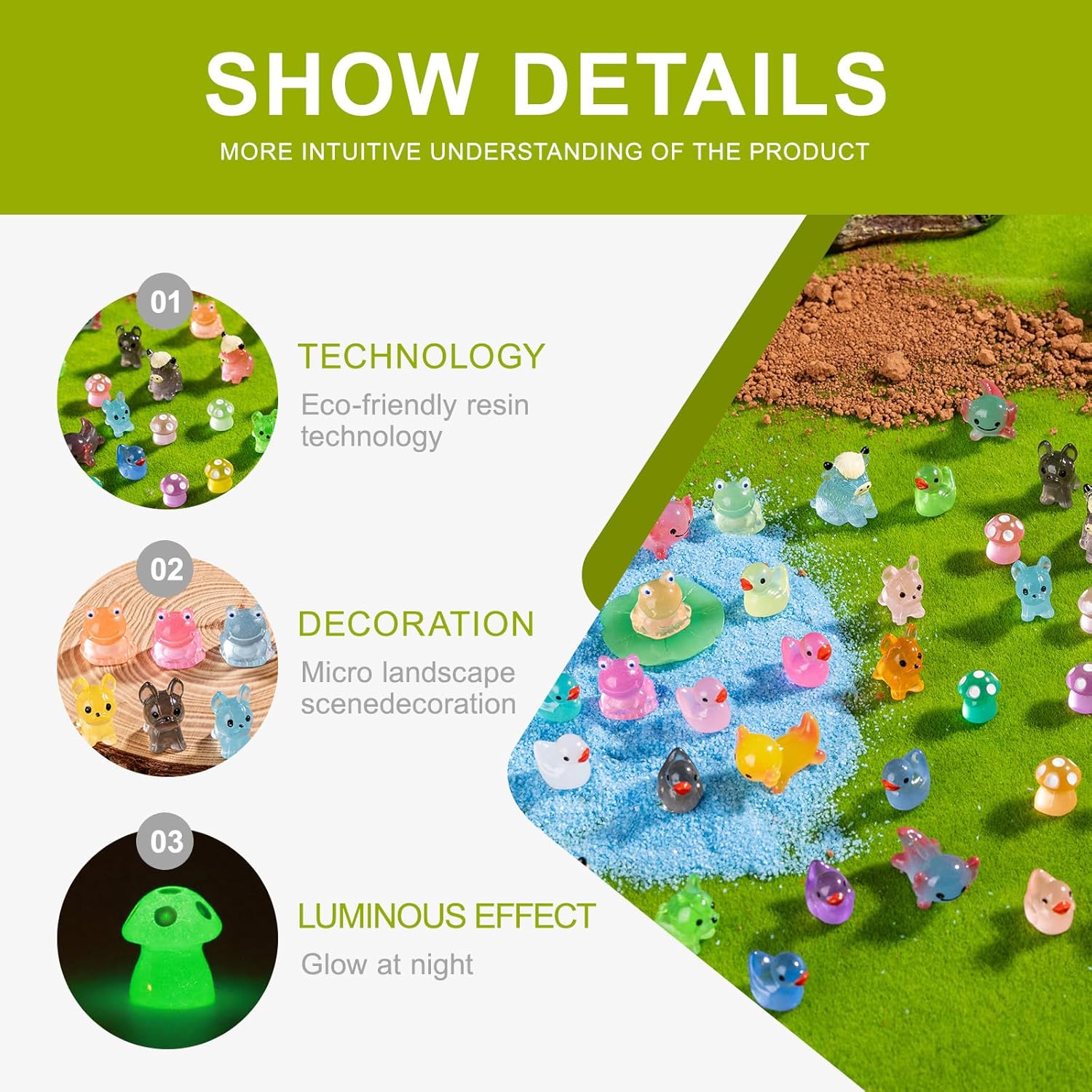 52pcs Mini Resin Animal Figures Bulk Duck Mushroom Frog Tiny Resin Animals Little Small Figures Miniatures for Party Favors Bag Fillers Dollhouse Decor