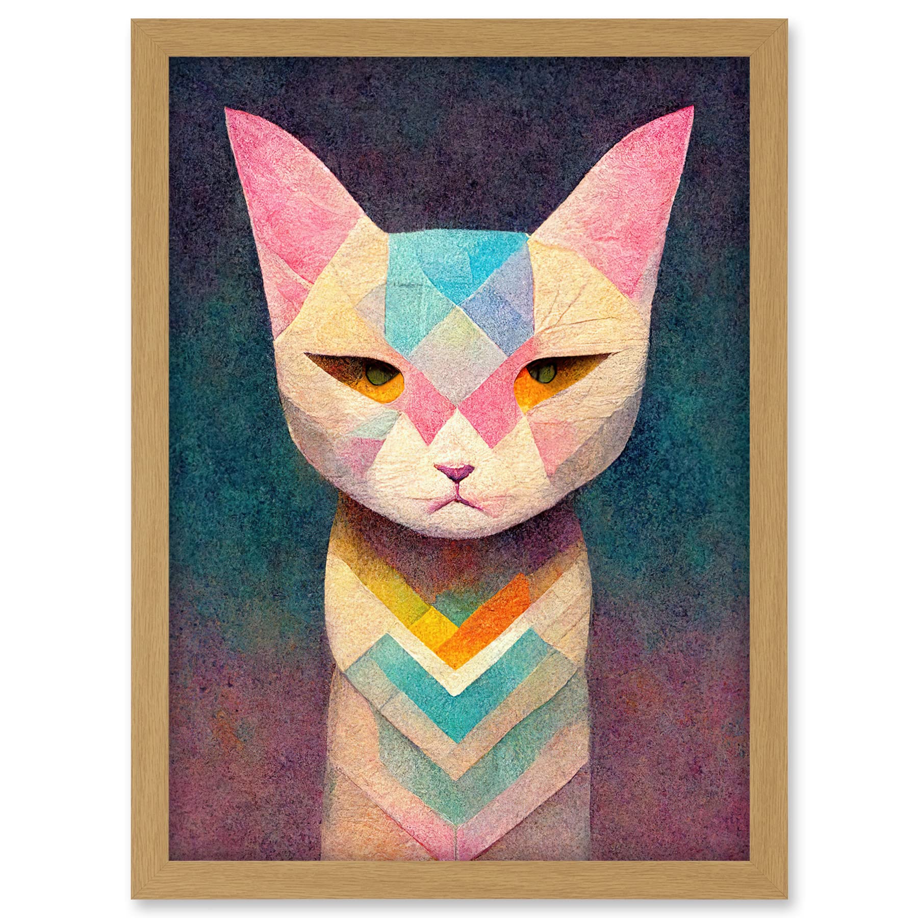 Doppelganger33 LTD Geometric Egyptian Cat Pastel Boho Artwork Framed A3 Wall Art Print