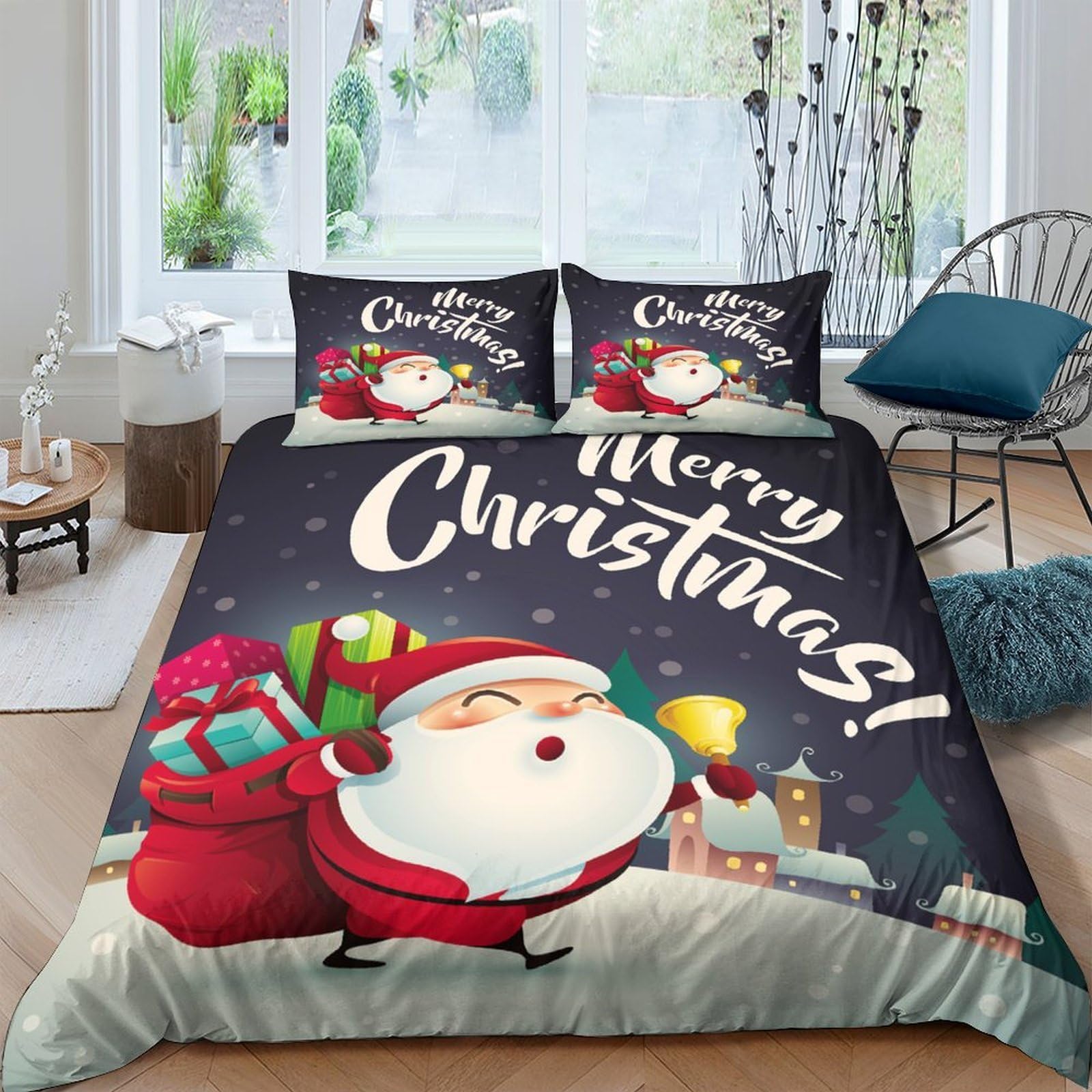 Ctjqhvkz Style-3 3D Printed Christmas Santa Fitted Sheet Microfiber Bed Cover Holiday Decor Anti-Slip Machine Washable For Bedroom Guest Room Single（135X200cm）