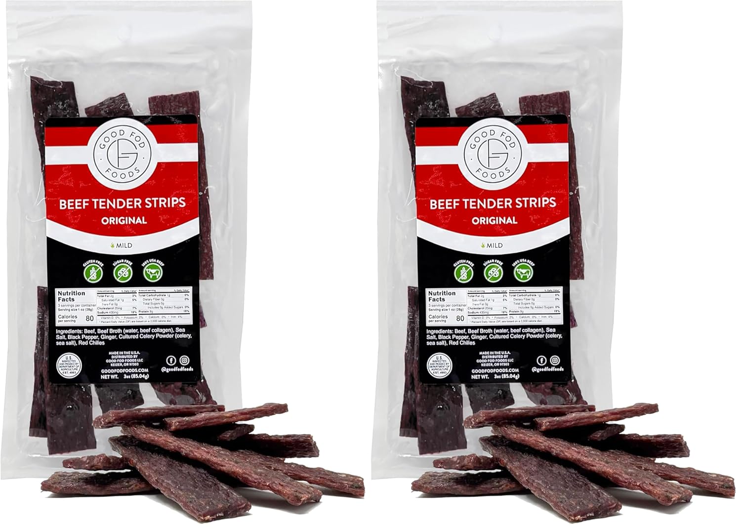 Good Fod Foods Tender Beef Jerky Steak Strips – Low FODMAP, Keto Snacks, Gluten-Free, Sugar-Free Jerky, No Nitrites, No Nitrates, 100% USA Beef (3 Ounce, Original) (Pack of 2)