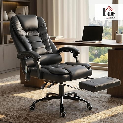 Miniatura 2 de Vinsetto Silla de oficina de masaje vibratorio de 7 puntos, silla de computadora de respaldo alto con soporte lumbar, reposapiés, respaldo Negro