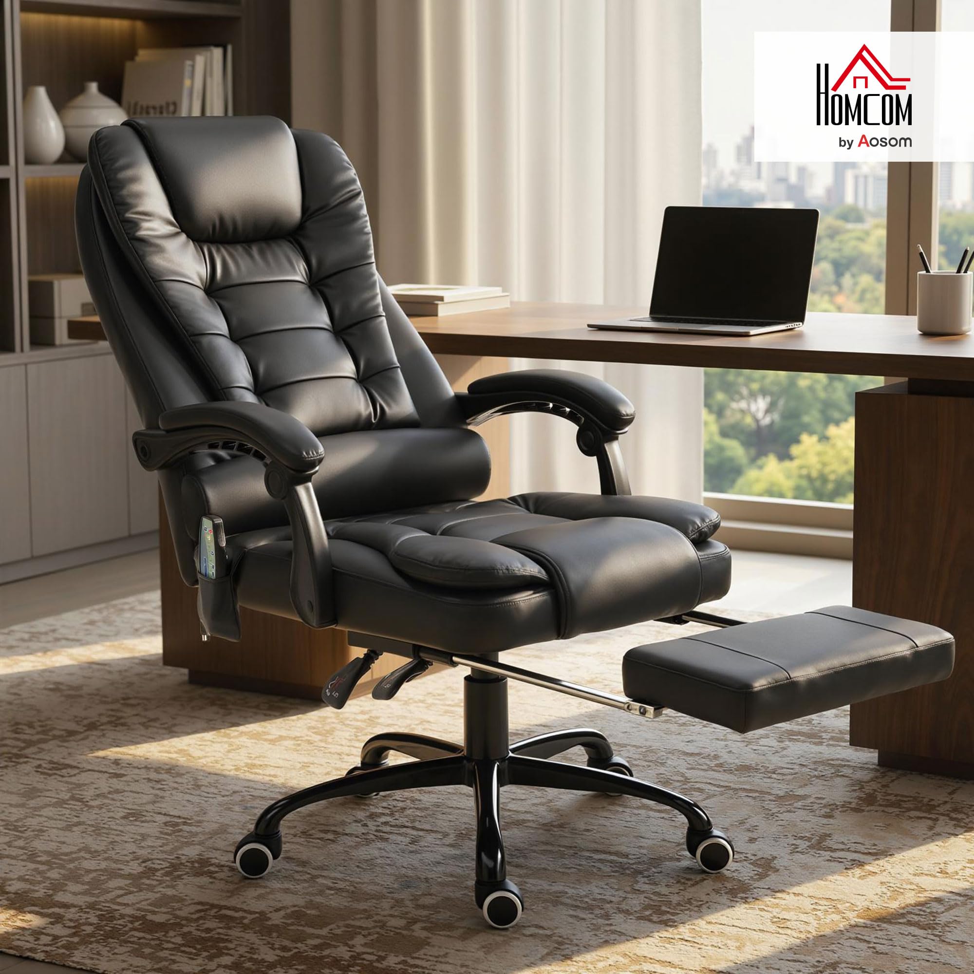 vibrating massage office chair Massage Office Chair with 6 Vibration Points, Heated Reclining Computer Chair,Swivel Chair with Adjustable Height and Footrest main image 0