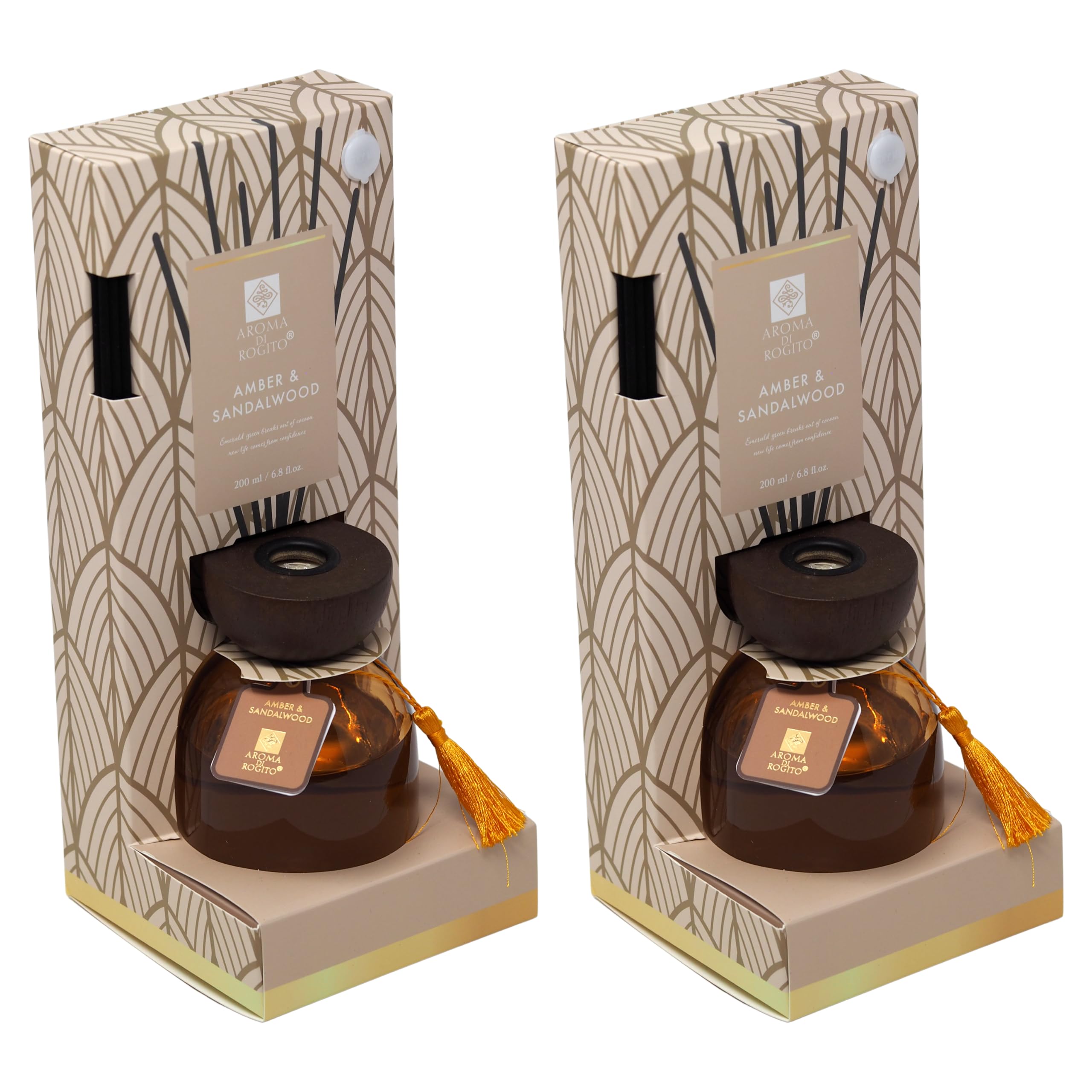 Amber Sandalwood Reed Diffuser Gift Set for Him Masculine Fragrance - Set of 2