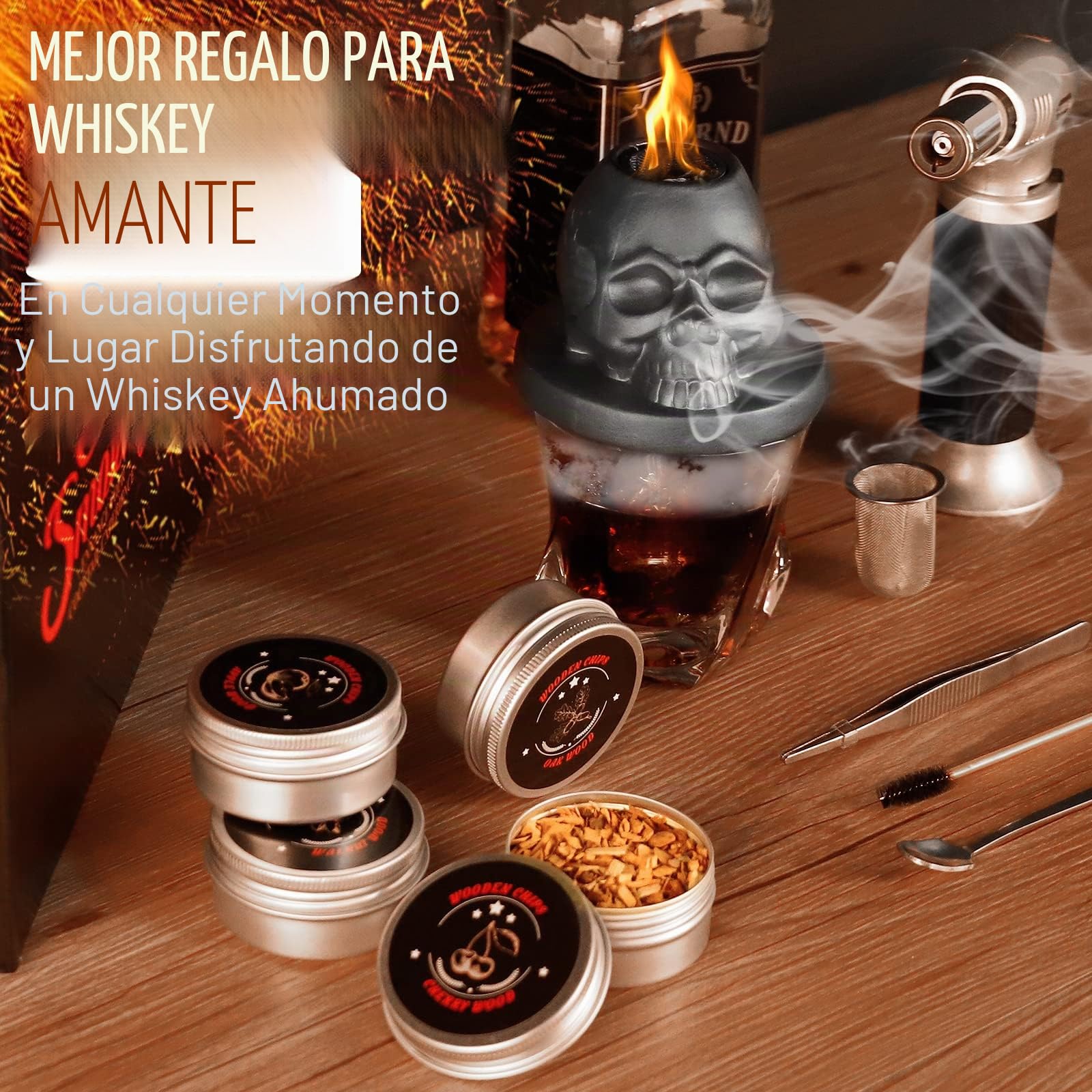 Kit de ahumador de cóctel con linterna, kit de infusor de whisky Anmyox con caja de regalo, juego de whisky bourbon, regalo para hombres, kit de ahumador antiguo de calavera para tus amigos, marido