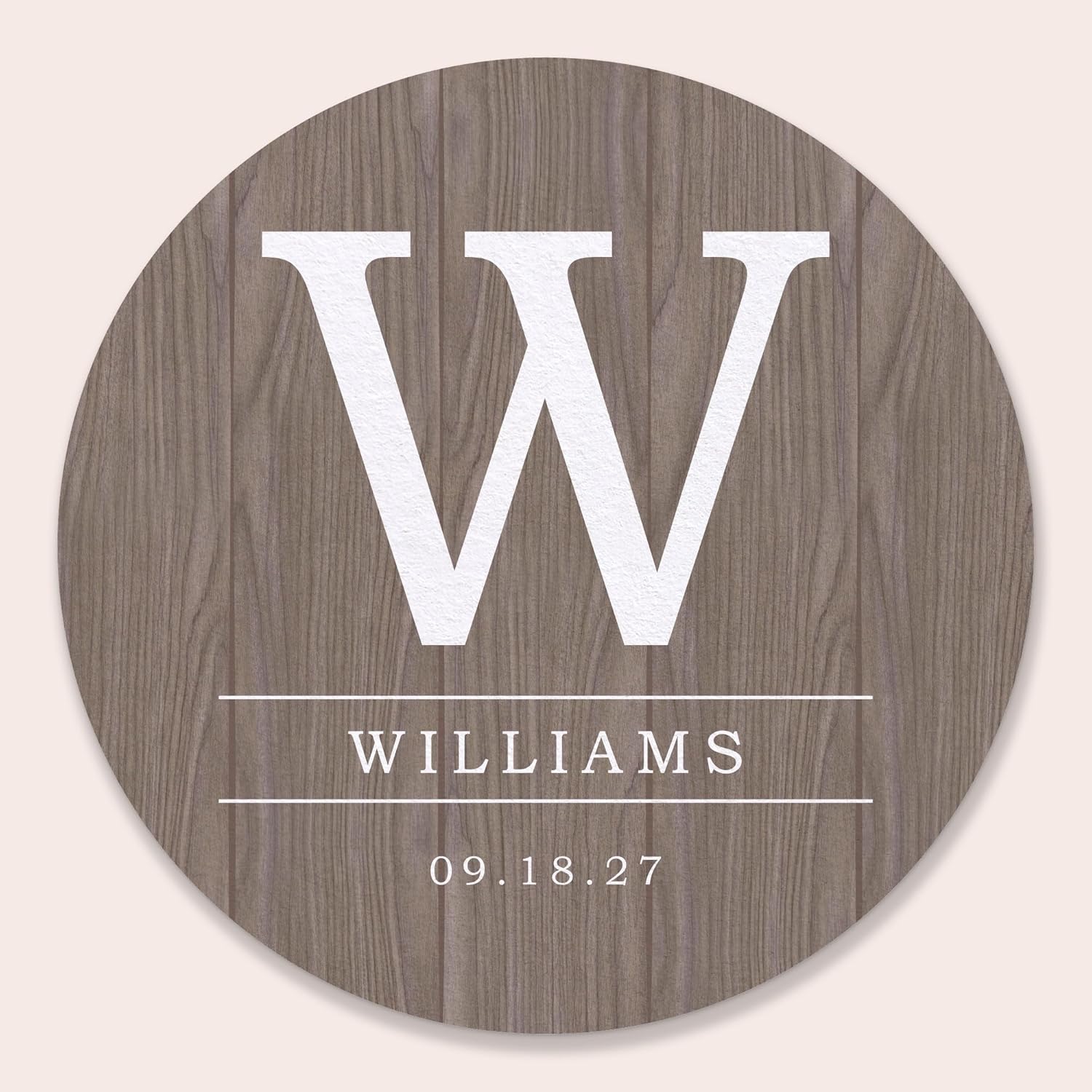 Big Dot of Happiness Personalized Rustic Wood Drink Coasters, 4-Inch Disposable Round Paper Coasters for Custom Monogram Wedding or Engagement Party, Cocktail Table Decor for Bar Drinks - Set of 25