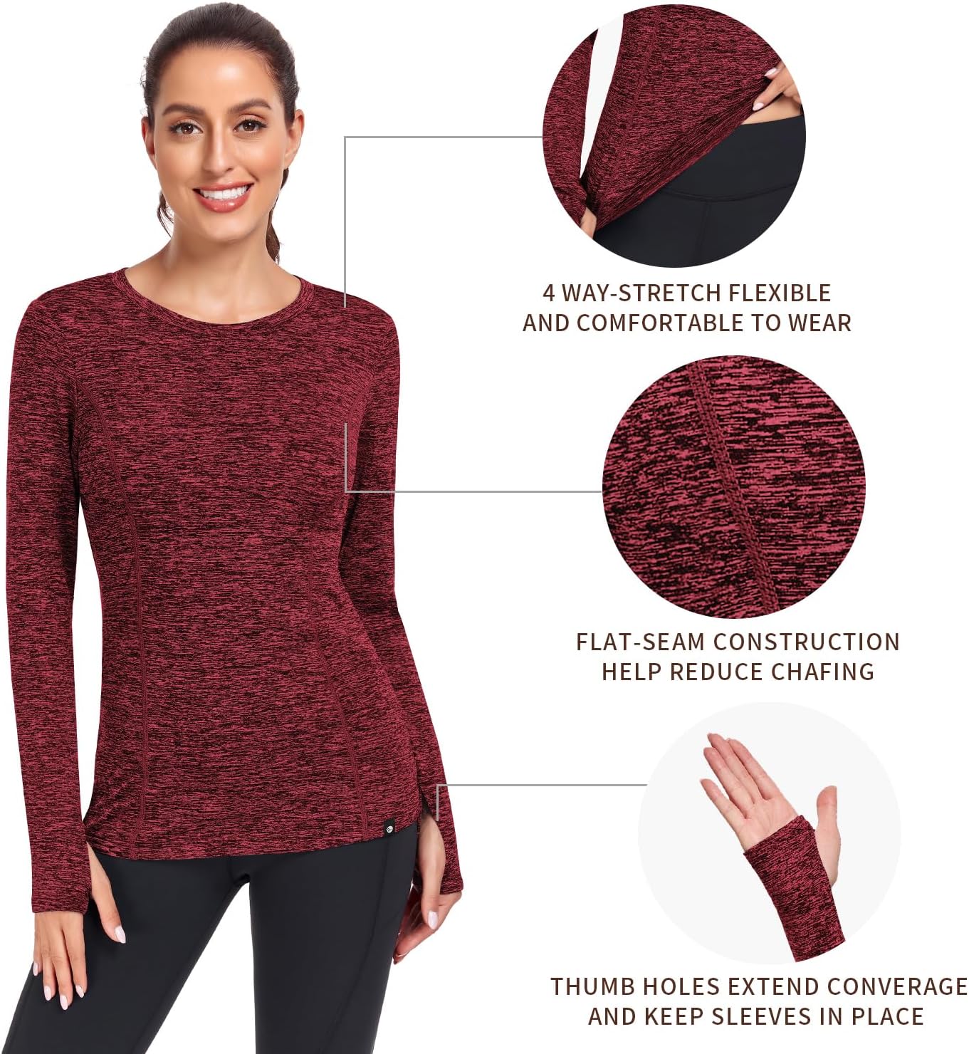 Soneven Women's Thermal Fleece Running Shirts Compression Shirts Quick Dry Workout Pullover Tops with Thumb Holes - Image 2