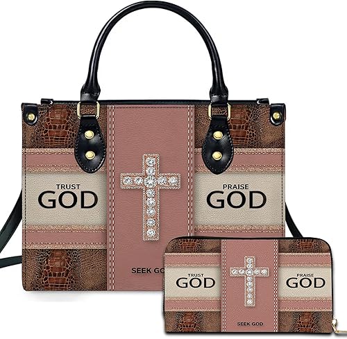 Vista 19 de Bolso de Cuero Cristiano, Fe Personalizada con Cruz Religiosa Bolso de Cuero PU Regalo para Mujeres, Mamá, Hermana Cruz de l