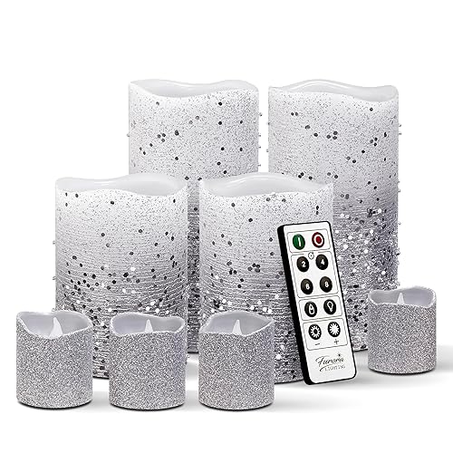 FURORA LIGHTING Silver Glitter LED Candles with Remote and Timer,
