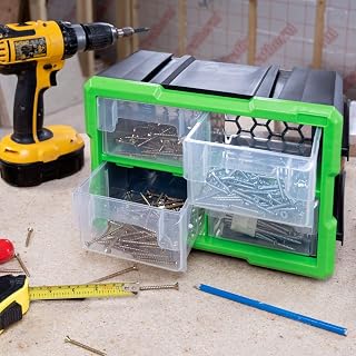 Dihl 4 Compartment Interlocking Drawer Parts Storage Organiser Carry Case Cabinet Home Workshop Garage Tool Box Nail Screw DIY Craft Hobby